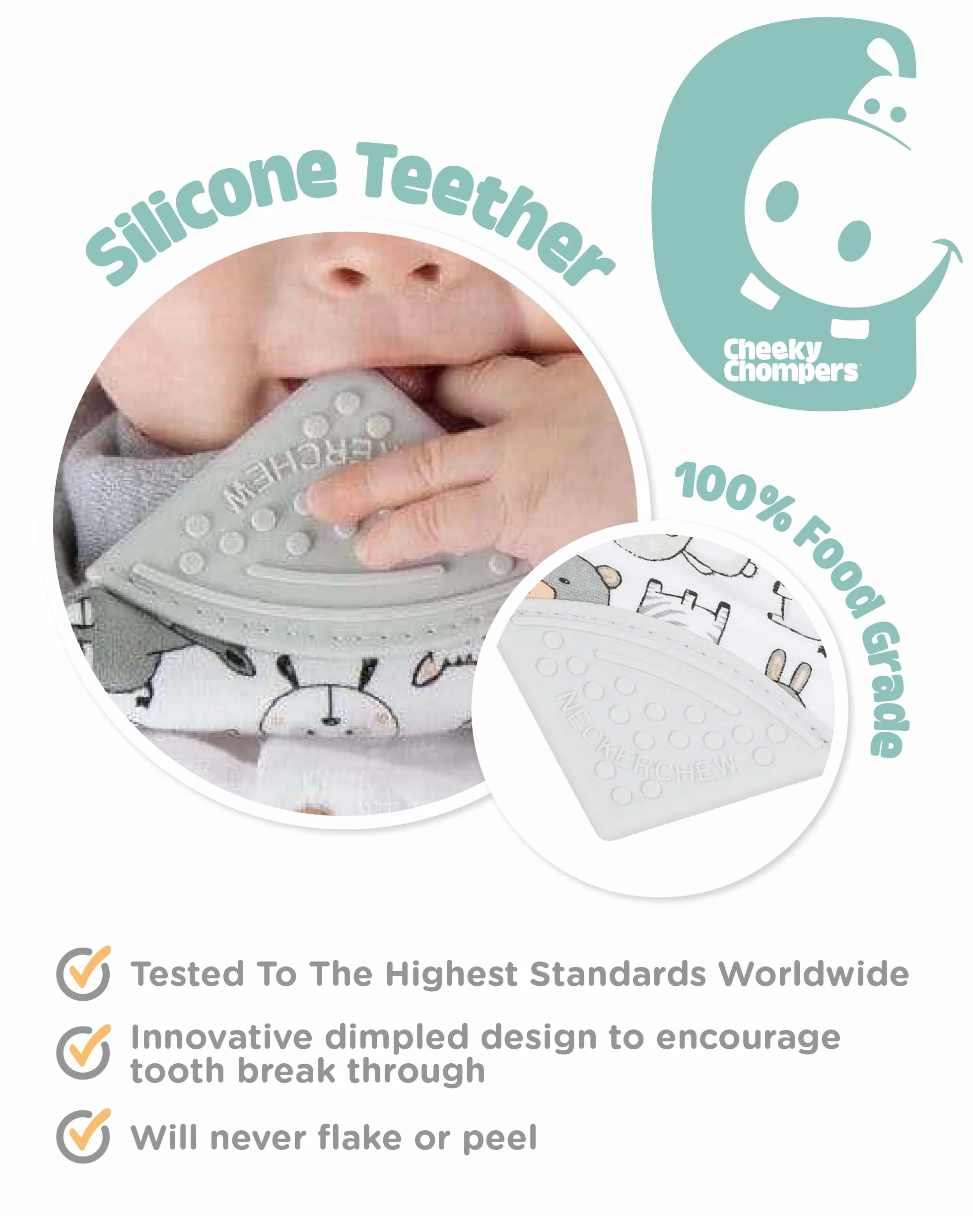 Cheeky Chompers Bavoir bandana bébés tout-petits anneau dentition silicone design primé hygiénique absorbant sans BPA Panda Pals