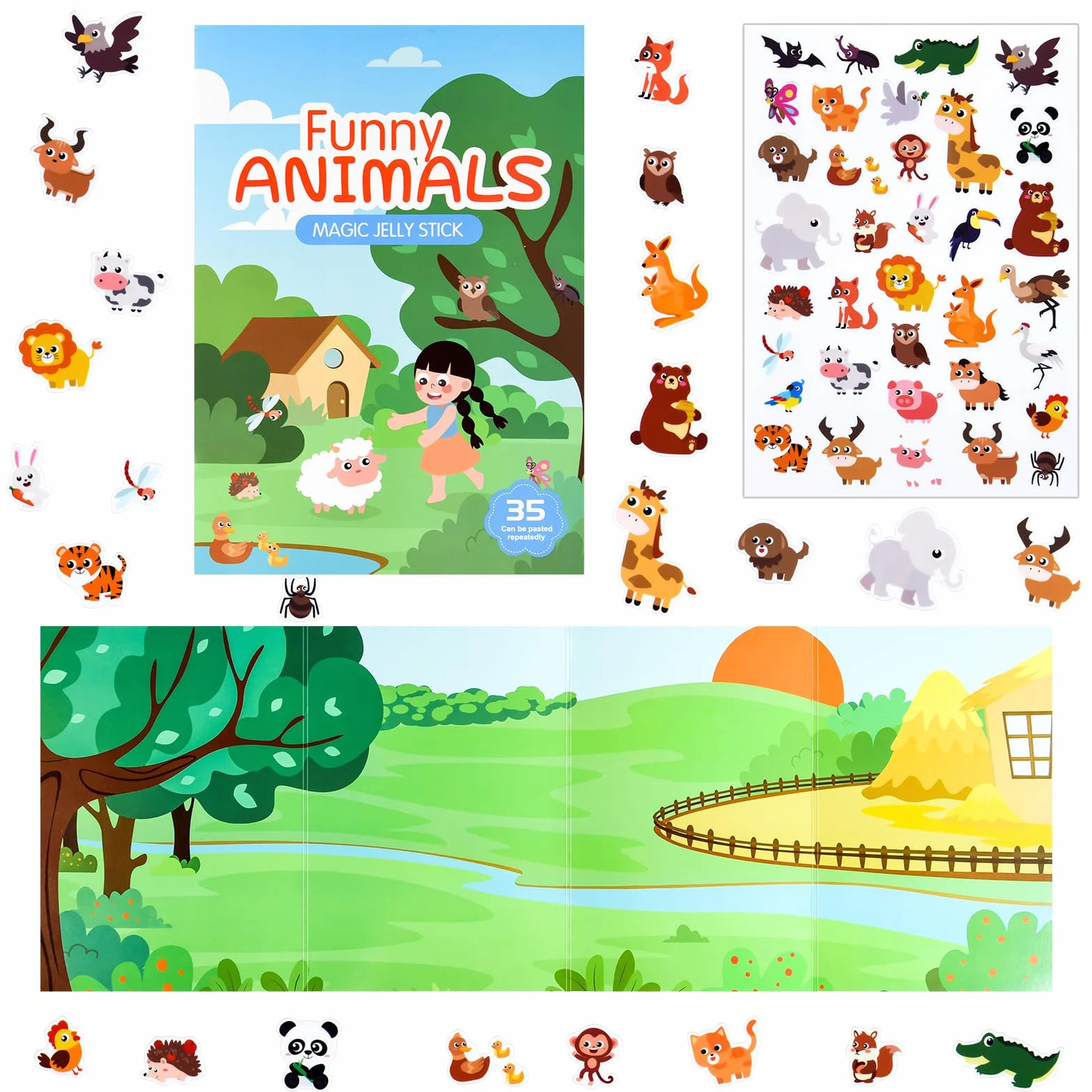 ASTARON Livre d'autocollants d'animaux pour tout-petits, autocollants de véhicule imperméables réutilisables, jouets de voyage avion