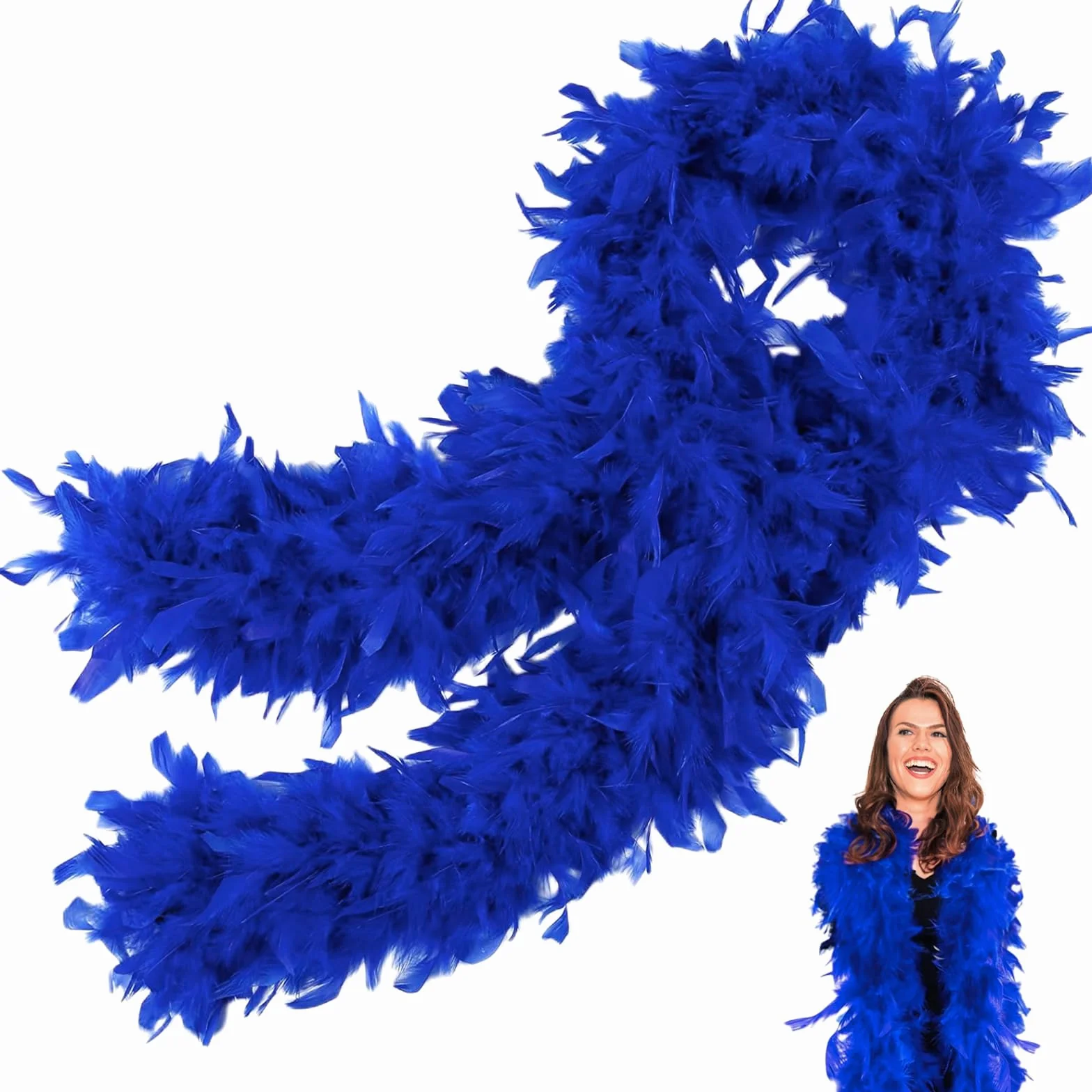 Boa en Plumes Bleu Roi 2M 80g DIY Accessoire Déguisement Carnaval Fête Halloween