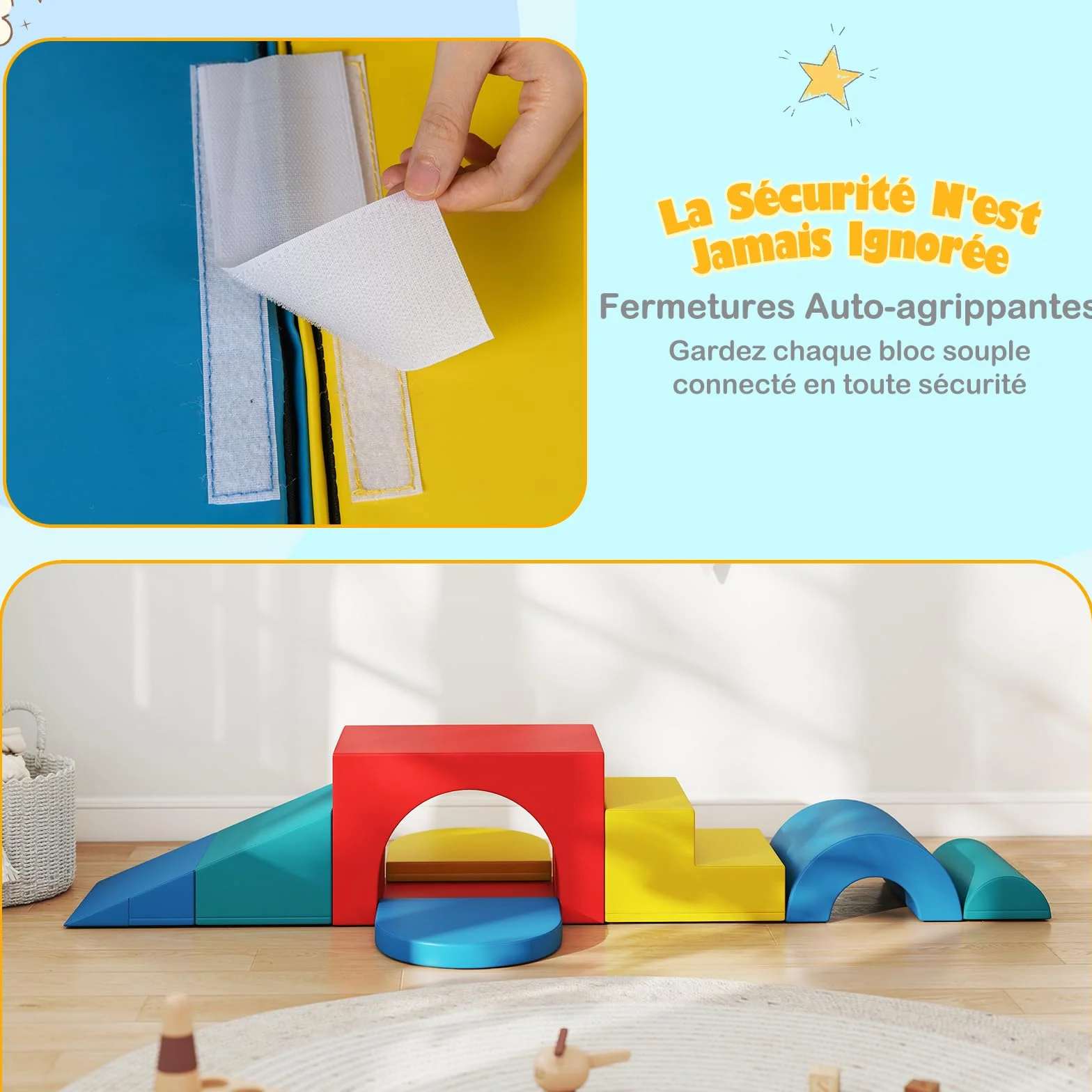 COSTWAY Module Motricité Bébé 7 PCS avec Toboggan Escalier, Parcours Motricité Mousse Housse PU Bandes Agrippantes, Jouets Éducatifs Enfants Préscolaire Rouge