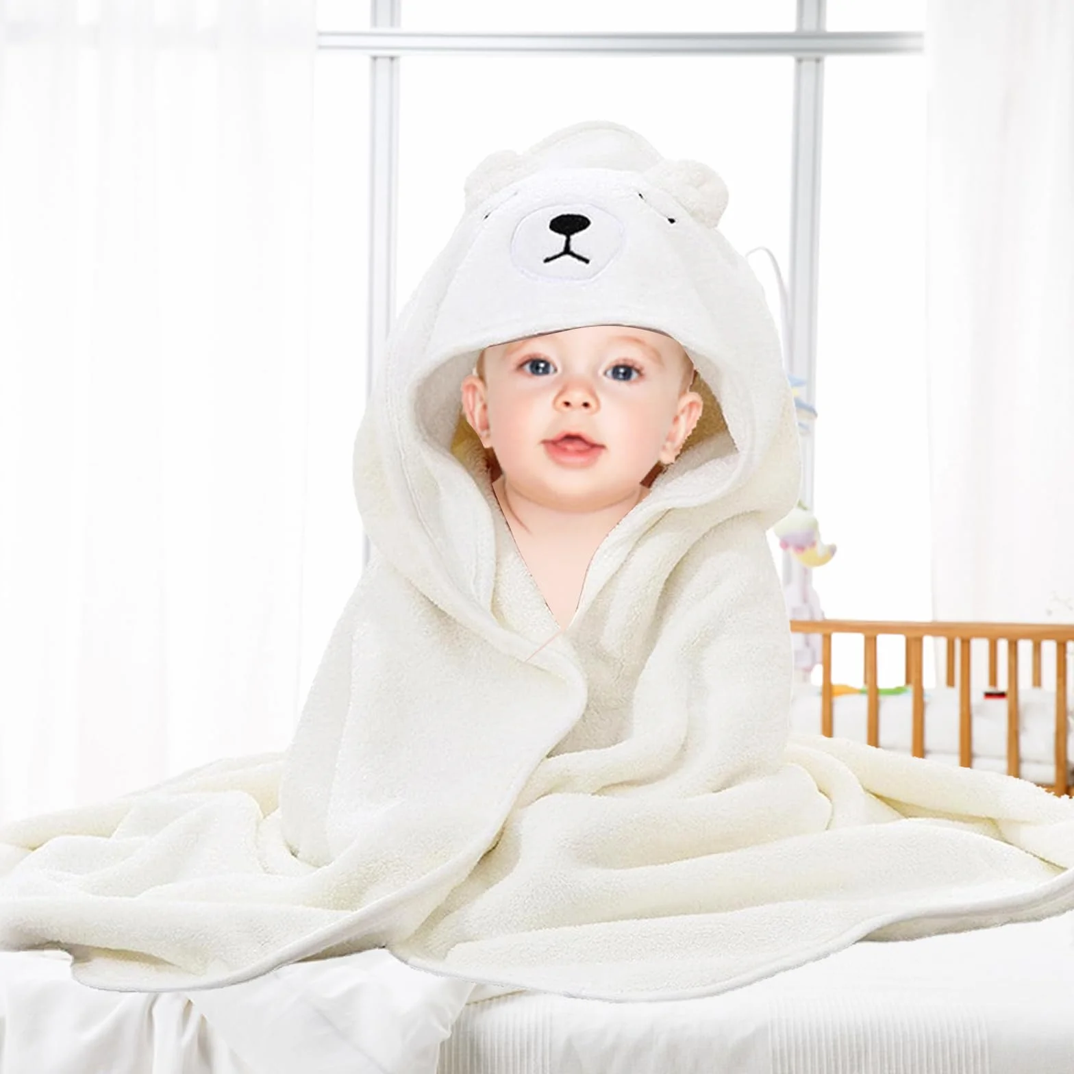 Serviette de Bain Capuche Bébé 80x80cm Cape de Bain 0-5 Ans