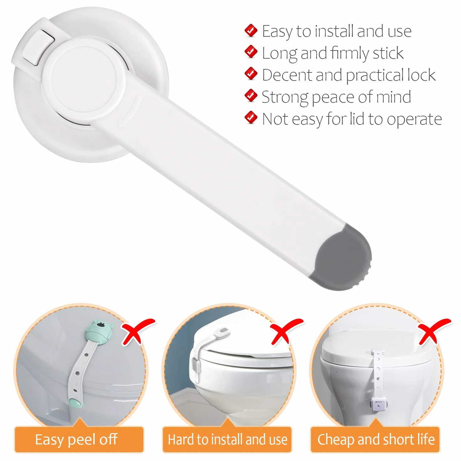 Lot de 2 verrous de toilette pour bébé - Mécanisme de palette sans espace - Sécurité enfants - Installation facile adhésif 3M