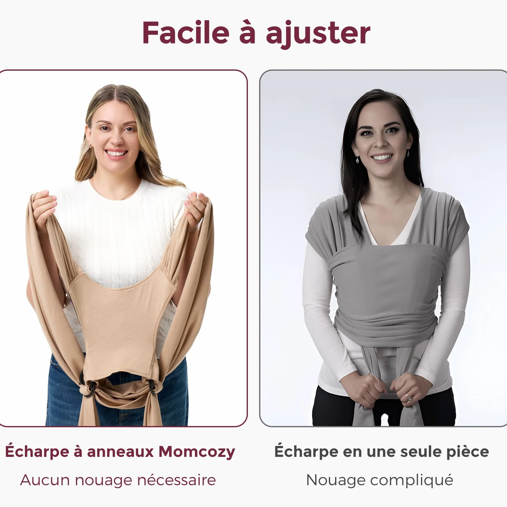Momcozy Écharpe de Portage Bébé Nouveau-nés Anneaux Facile Enfiler Respirante Mains Libres Porte-bébé Réglable 3,6-15 kg Beige sable