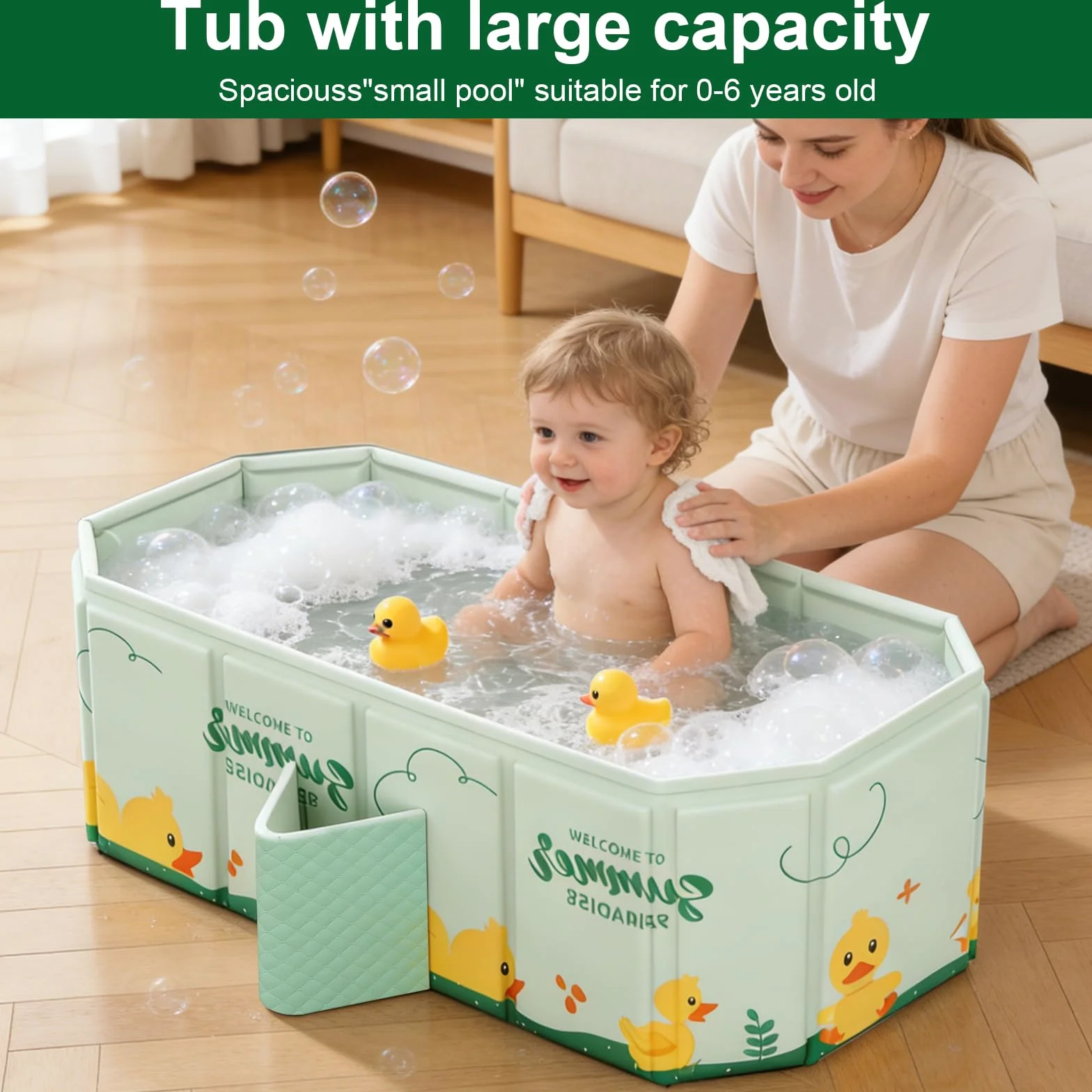 Baignoire Pliable Bébé Douche Multifonction Portable 0-8 ans avec Bouchon de Vidange