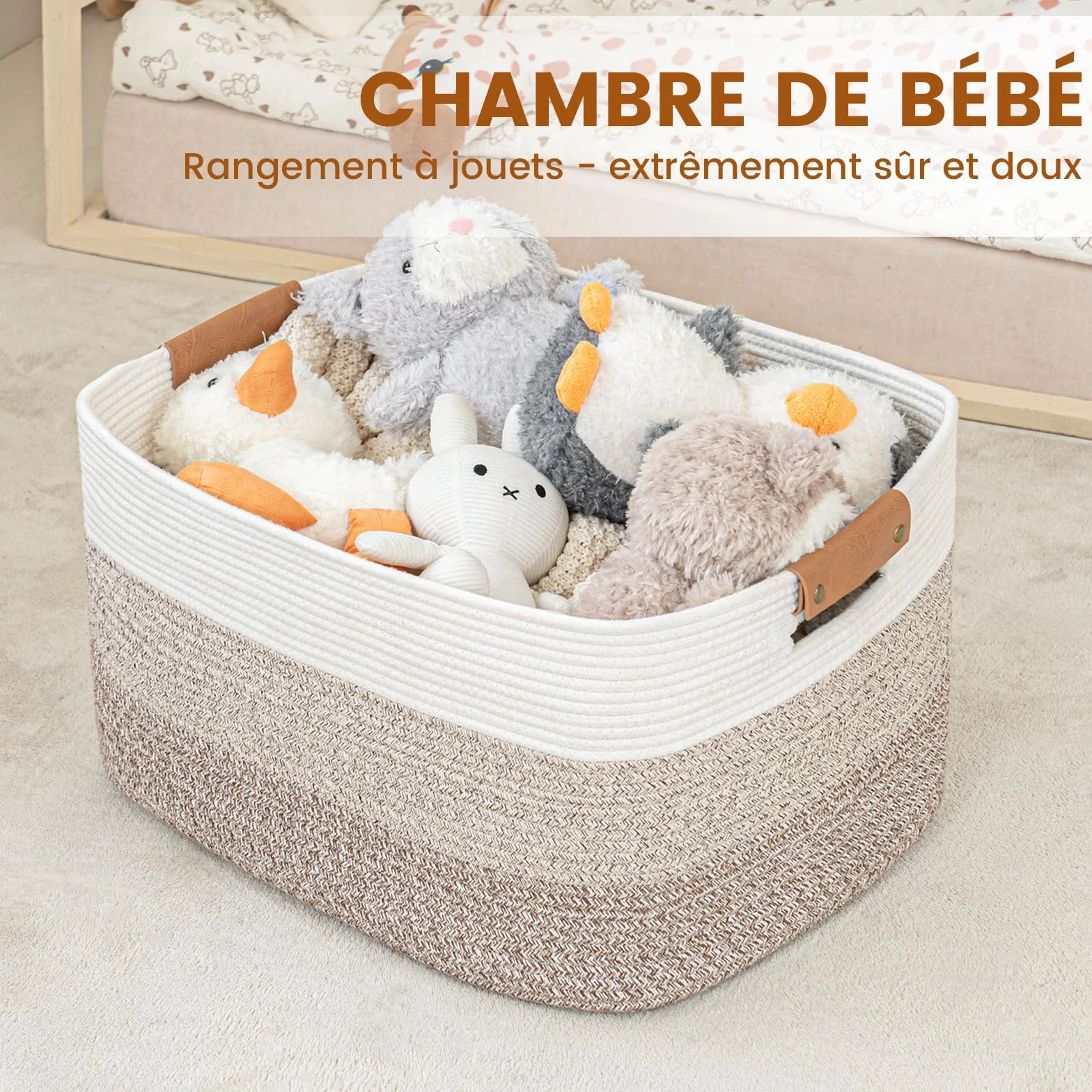 Panier de Rangement Rectangulaire 72L pour Couvertures, Jouets et Linge, Dégradé de Marron