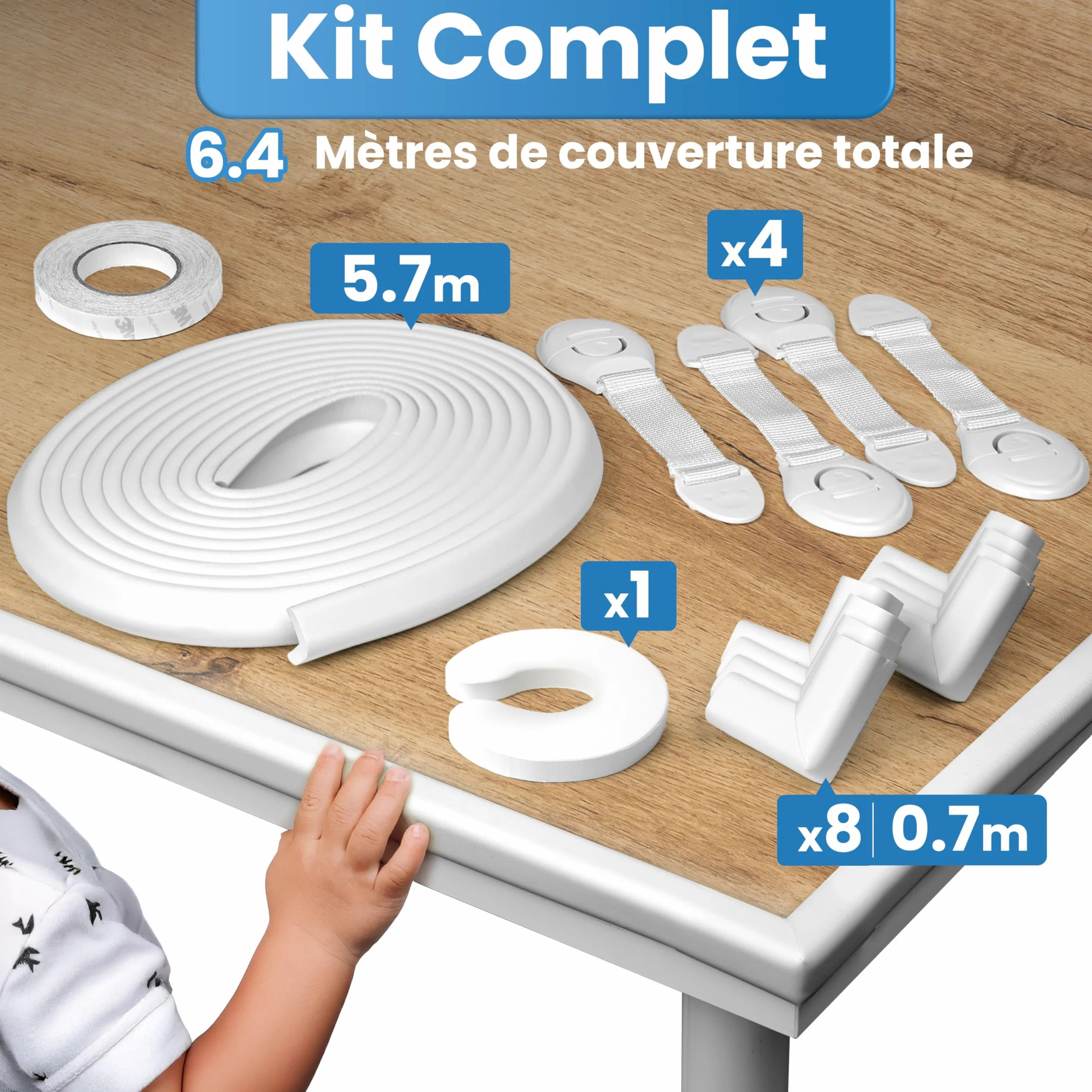 Happy Chlea Protection Bébé Coin de Table 6,4 m Couverture Totale Anti-Choc Meubles 4 Bloque-Tiroirs 1 Bloque-Porte