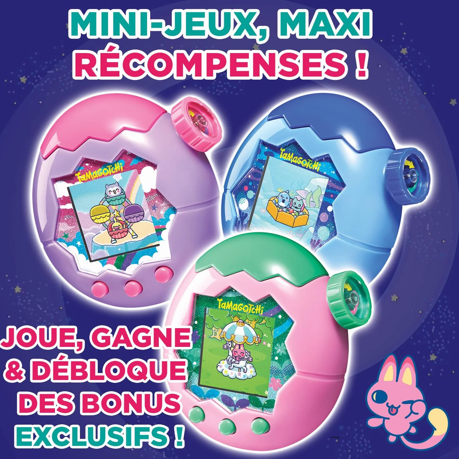Bandai Tamagotchi Paradise Ciel Animal Virtuel à élever avec molette de Zoom Jouet Interactif français Violet Rose