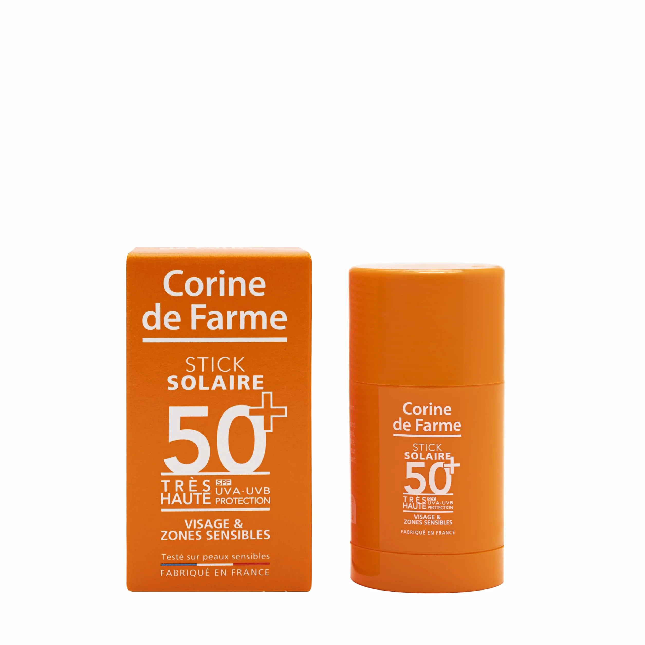 Corine de Farme Stick Solaire SPF 50+ Très Haute Protection UVA/UVB Zones Sensibles Visage Cicatrices Tatouages Fini Invisible Actif Antioxydant Microalgue 15ml