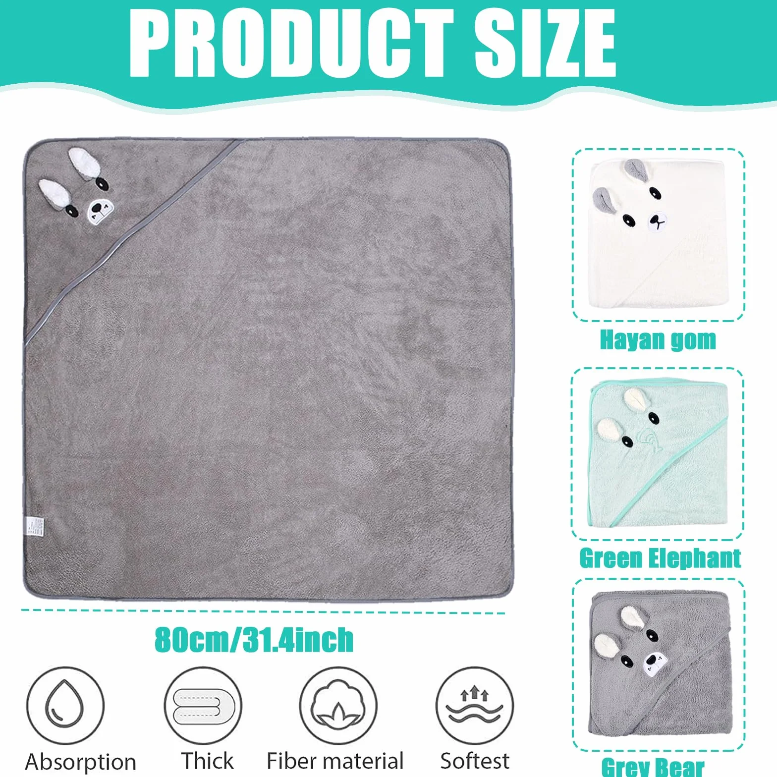 Cape De Bain Bébé Garçon 3Pcs Serviette Éponge 80 x 80cm Peluche De Corail Rose