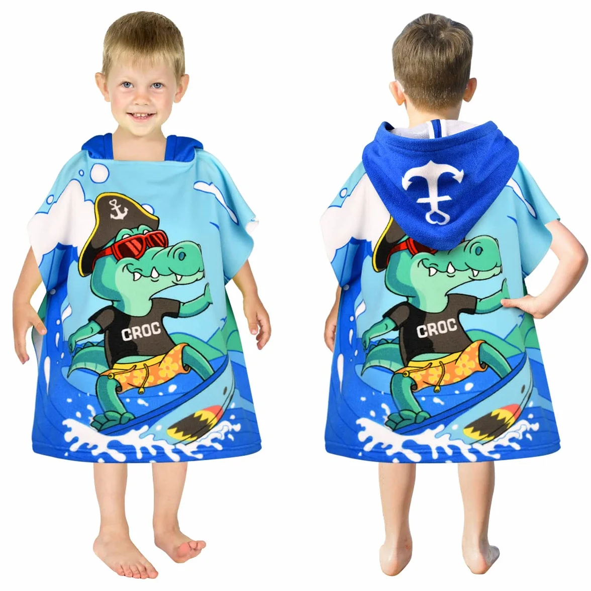 Serviette de Bain Enfant Poncho Crocodile Cape de Bain Fille Garcon Super Absorbant Séchage Rapide Poncho à Capuche Surf Sortie de Bain Bébé 2-6 Ans