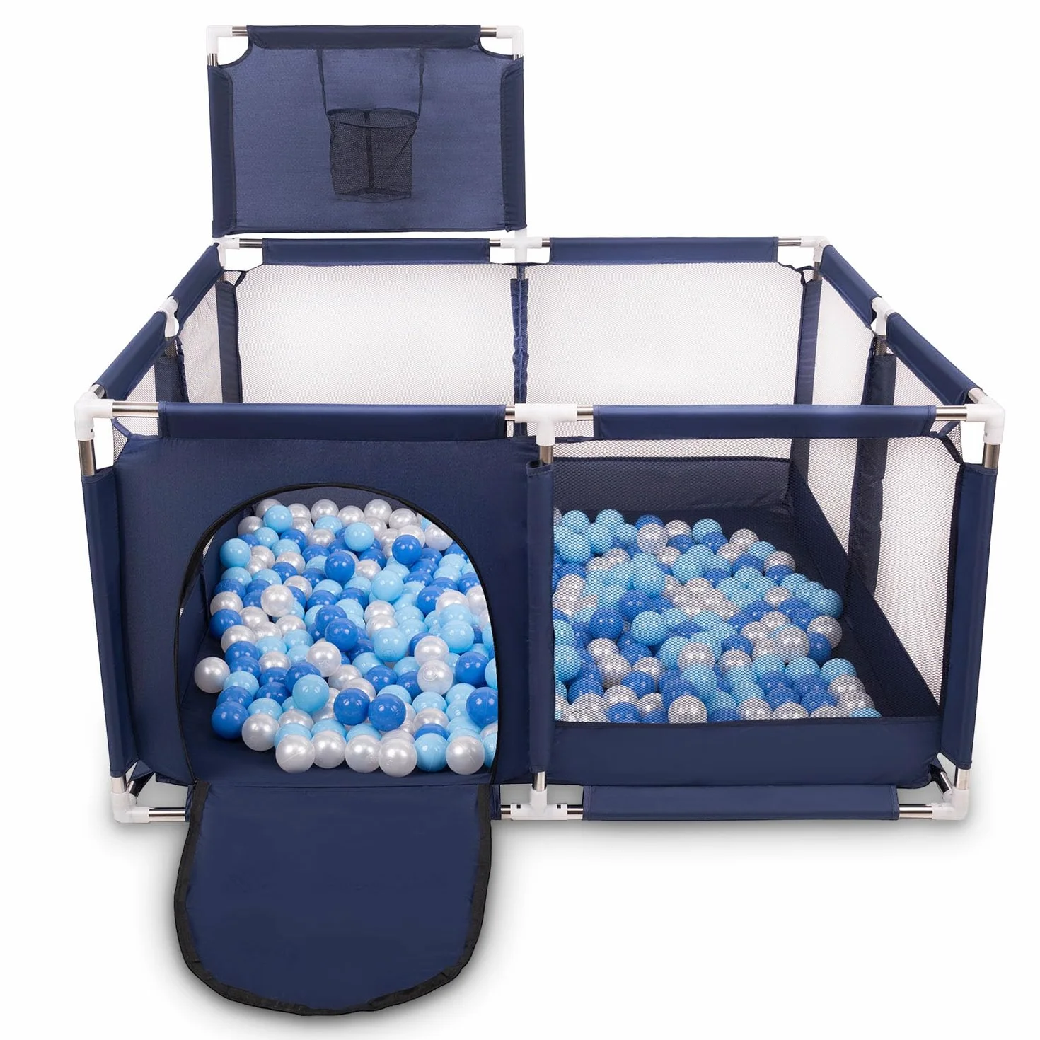 Selonis Parc Bébé Pliable avec 100 Balles Plastiques Aire de Jeu Basket, Bleu