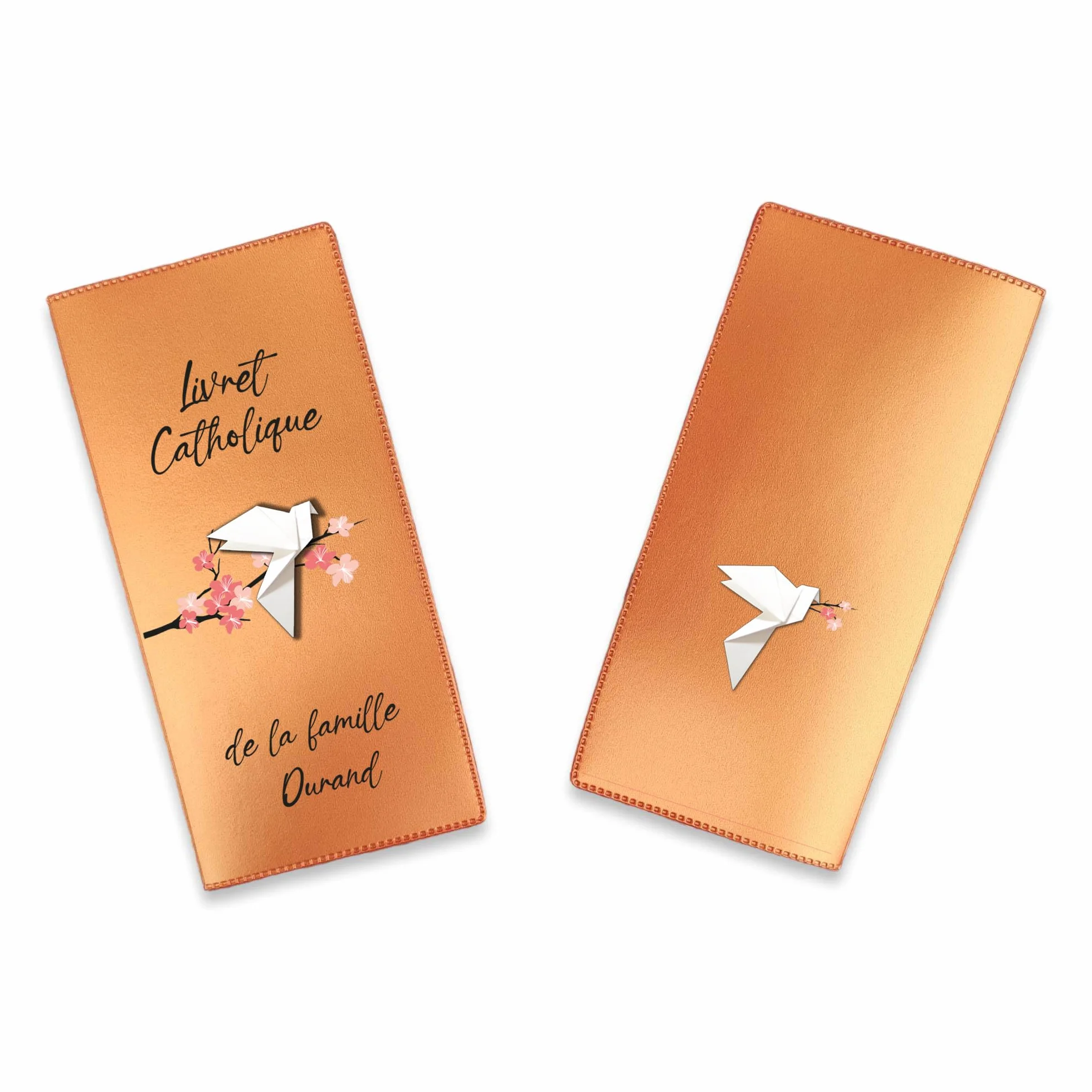 Protège Livret de Famille Personnalisé Catholique - Élégance et Protection - Fabriqué en France (Nacré Orange)