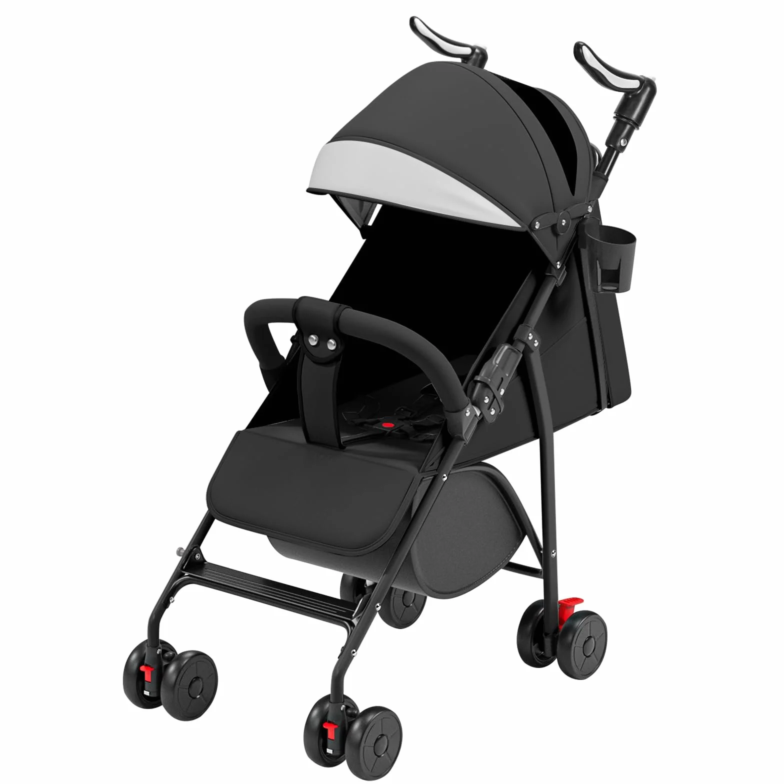 Poussette pliable multi-positions compacte légère siège réglable grand panier rangement matelas coton 0-4 ans noir