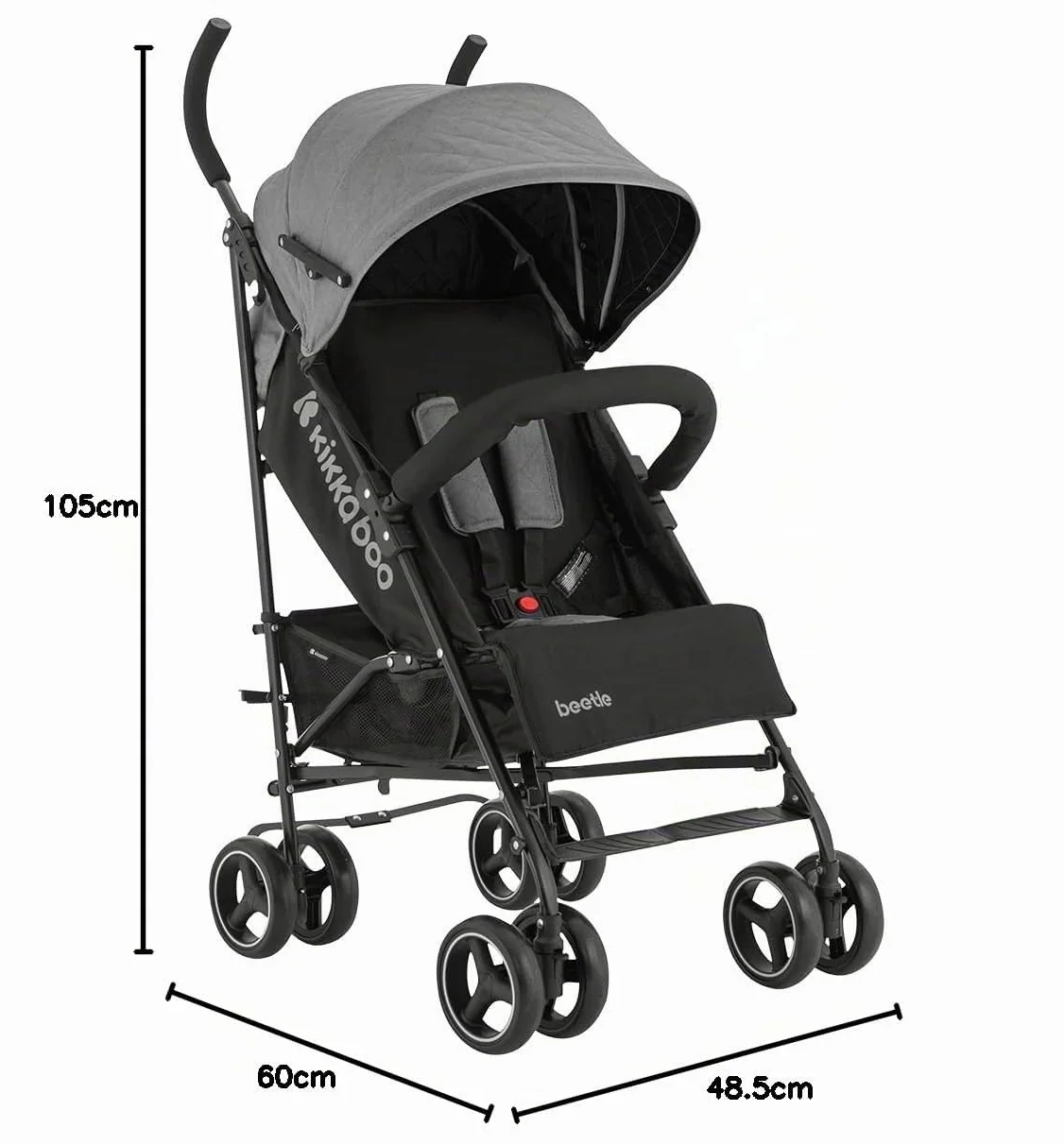 Poussette KikkaBoo BEETLE pliable compacte gris jusqu'à 22 kg
