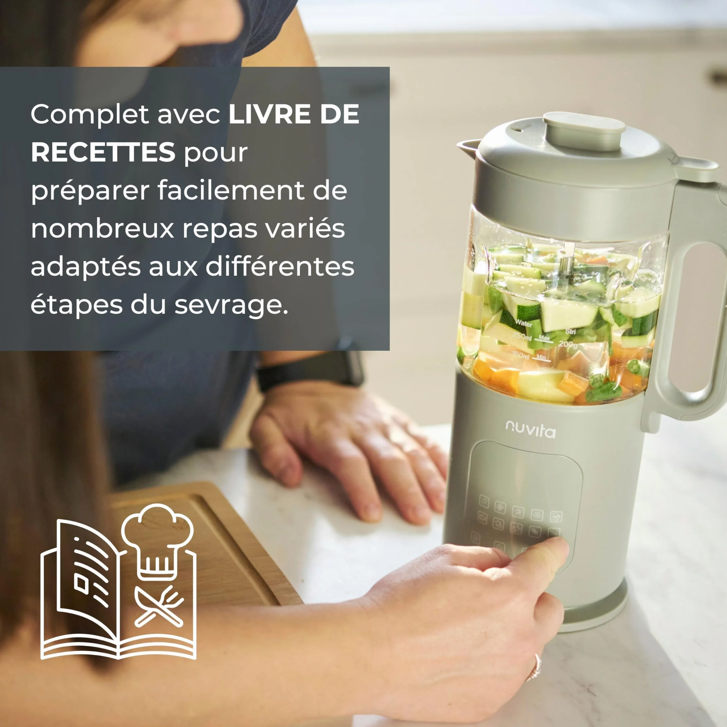 Nuvita Magic Pappa Robot Cuiseur Multifonction 7-en-1 Cuit Vapeur Mixe Hache Purées Soupes Smoothies Auto-Nettoyant