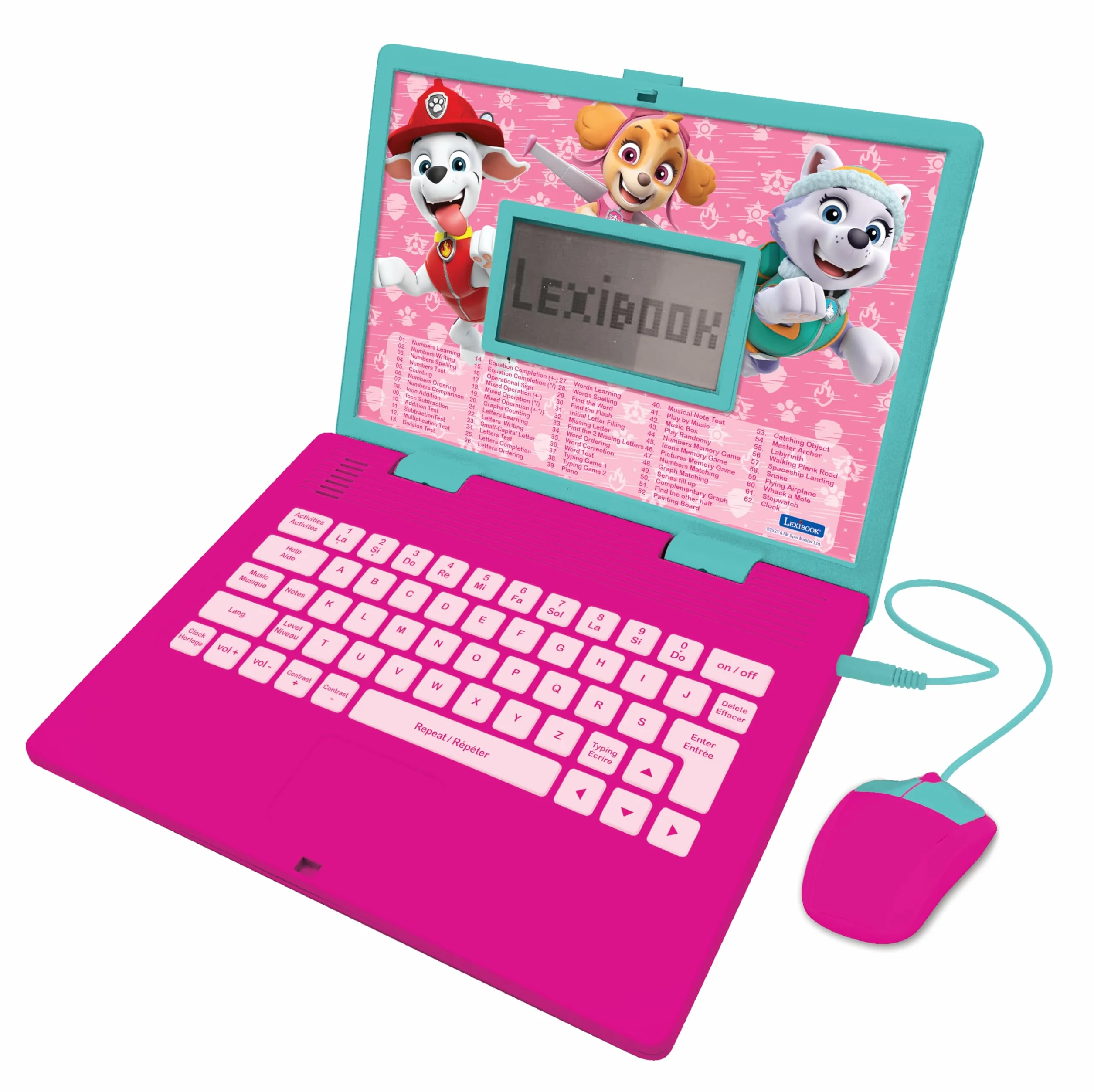 Lexibook La Pat'Patrouille Ordinateur éducatif bilingue Français/Anglais 124 activités Rose JC598PAGi1