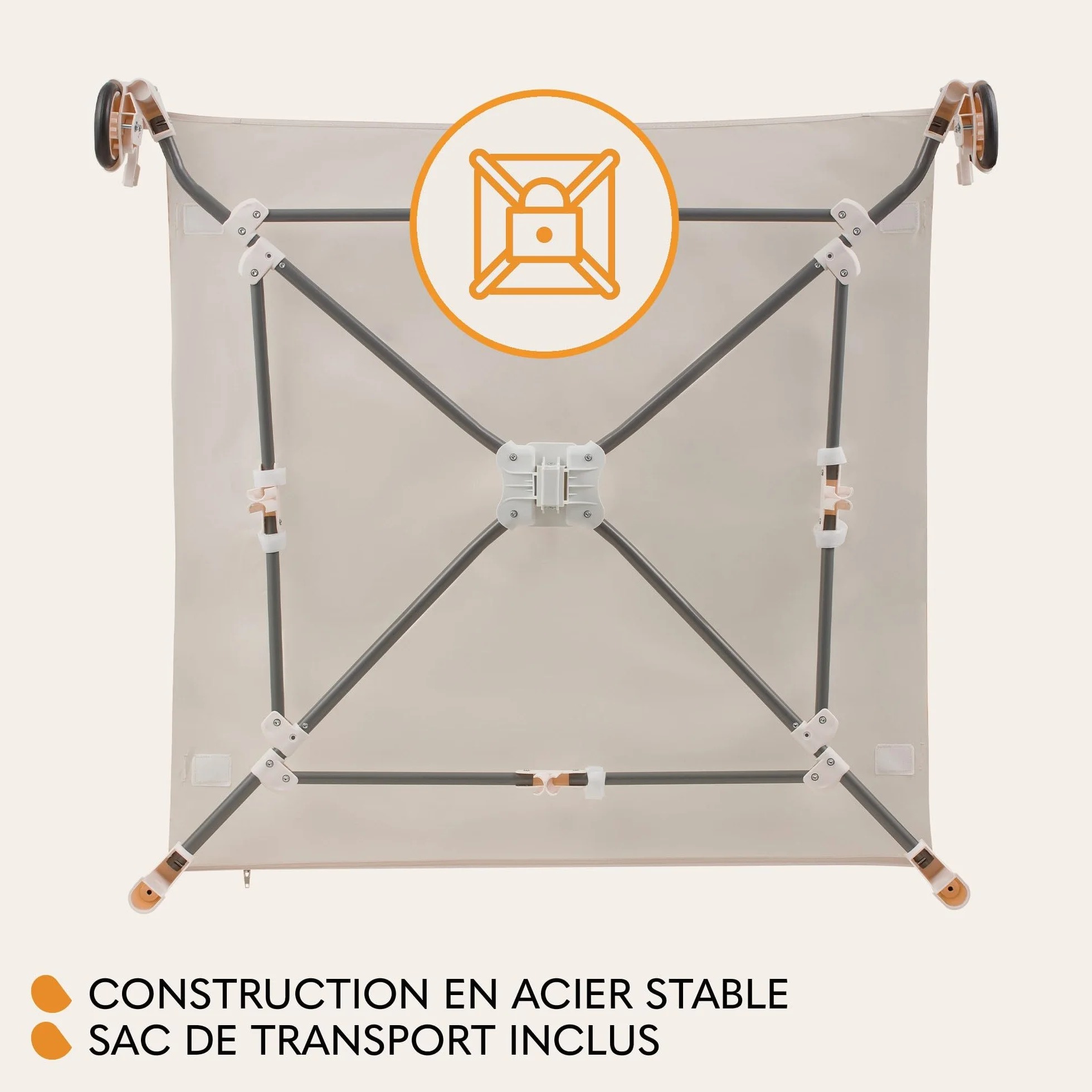 LIONELO BONNIE Parc Bébé 15 kg Naissance 36 mois Accès Latéral Zippé Filets Latéraux Aérés Pliage Rapide Roues Freinées Sac Transport Beige
