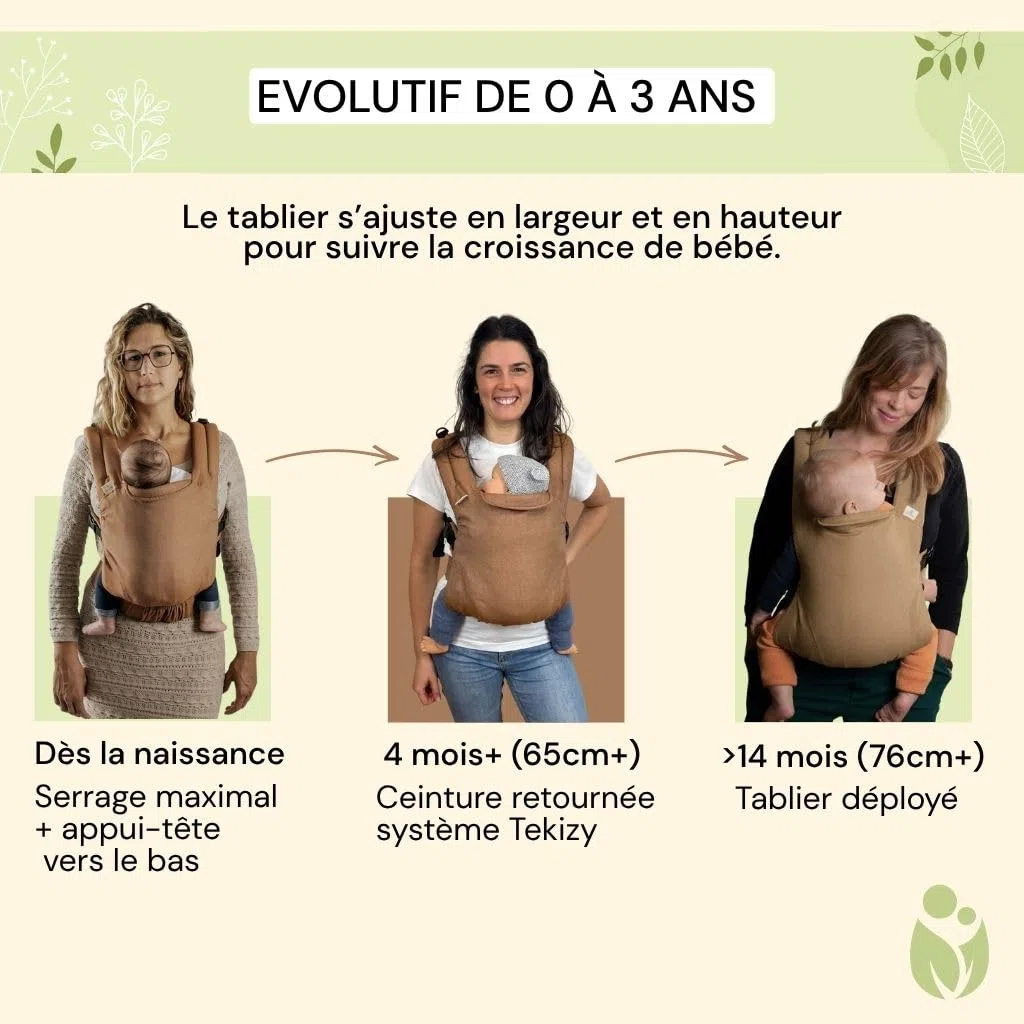 Pack Portage Évolutif : Porte-Bébé Guizy Gris Galet avec Ceinture Tekizy & Écharpe Simply Sling Vert Amande - Kit Nomade Complet en Coton