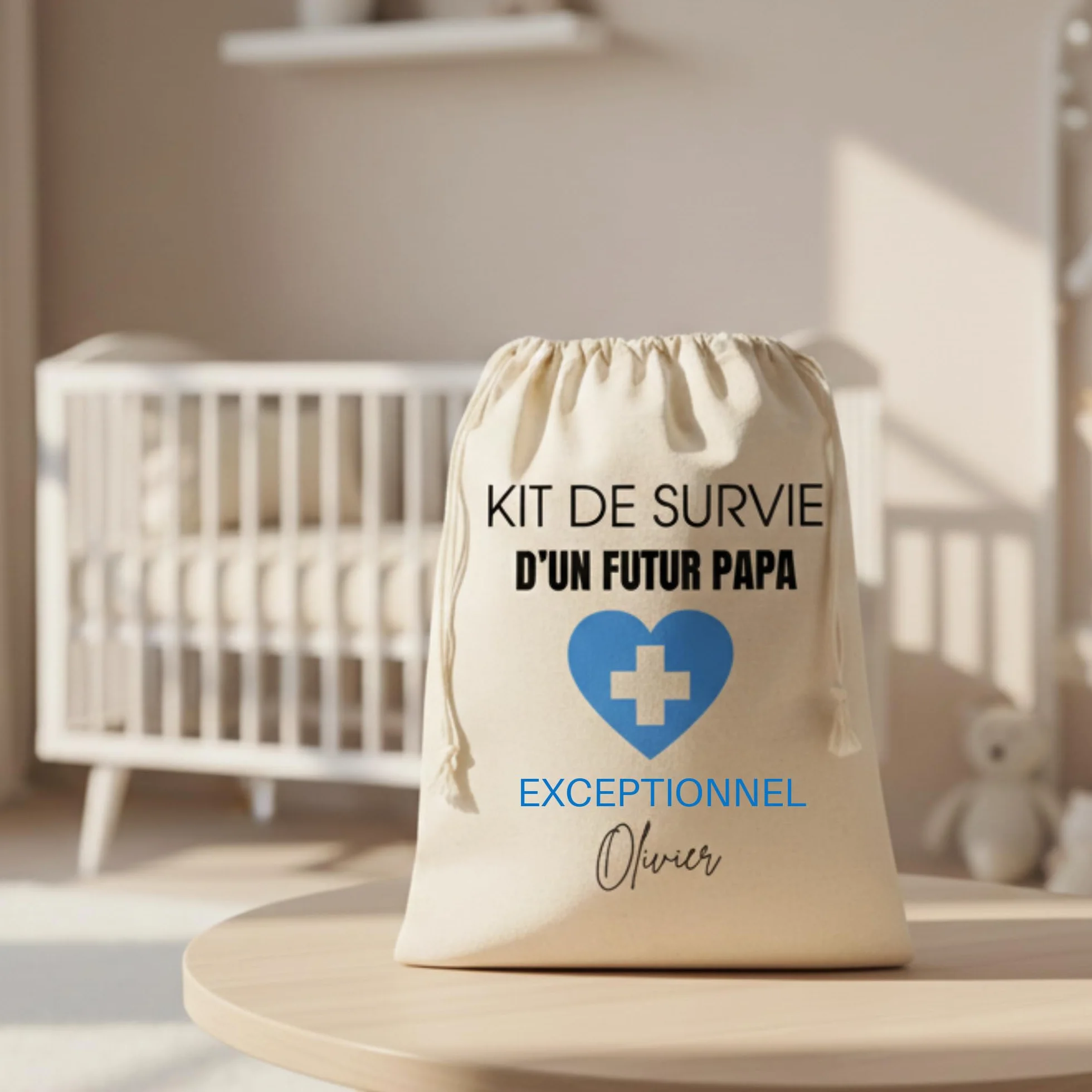 Kit de Survie Futur Papa Personnalisé avec prénom, Pochon Cadeau 34 x 23 cm
