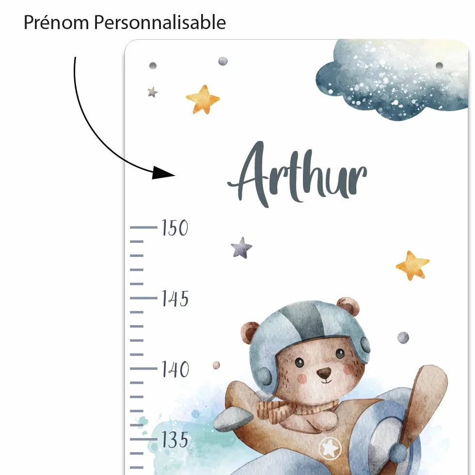 Toise murale enfant personnalisable Avion - Sticker decoration croissance