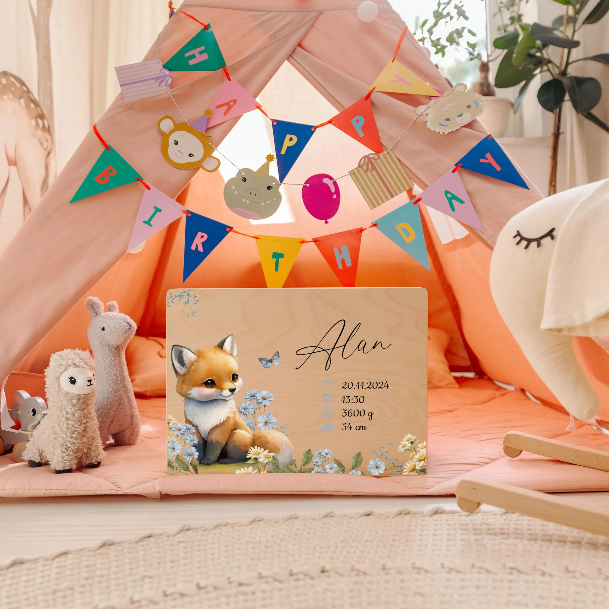 Creative Deco Boîte à Souvenirs Bébé Personnalisé Animaux de la Forêt 40 x 30 x 14 cm Cadeau Naissance Fille Garçon Bois