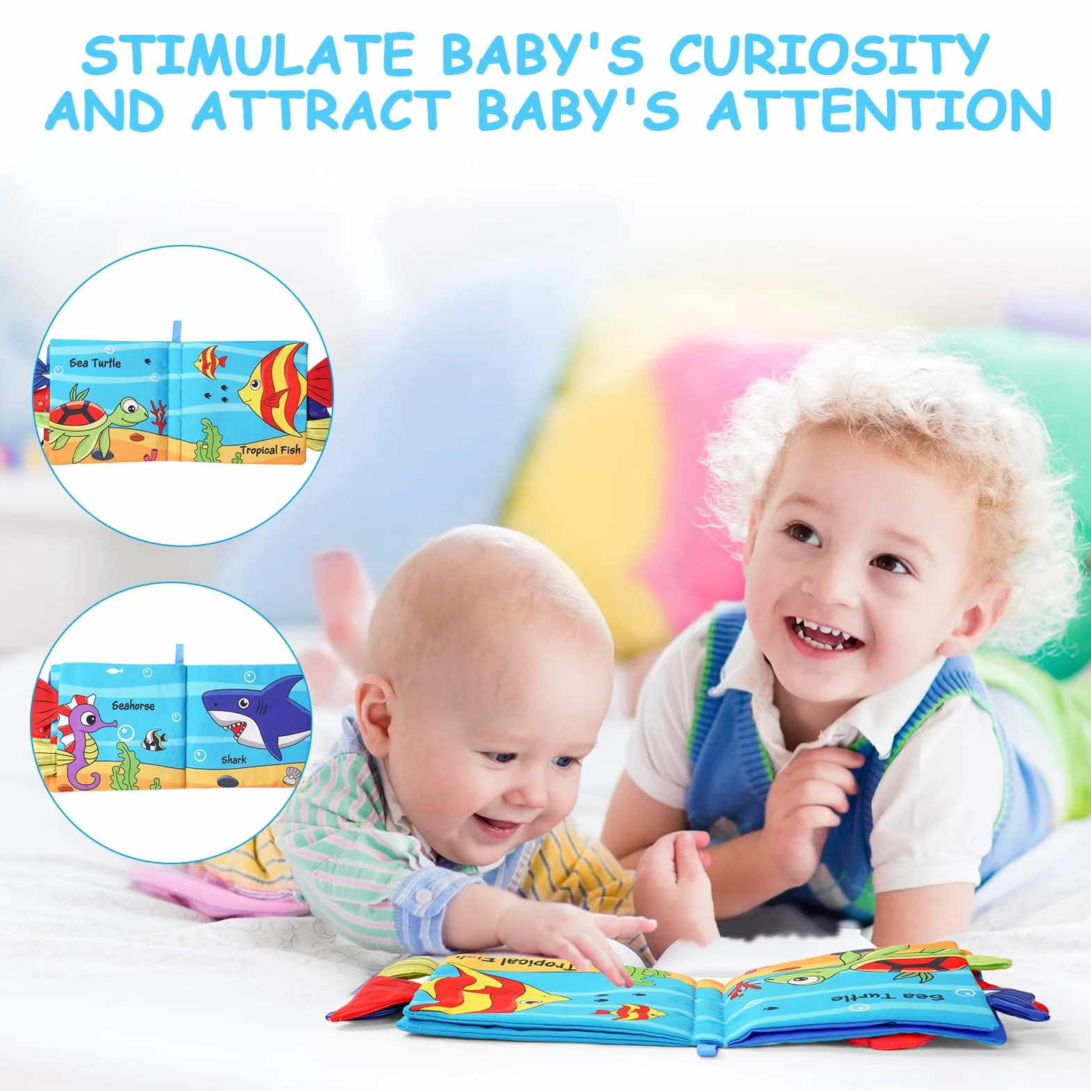 Vicloon Livre Tissu Bébé Eveil Jouet Educatif Animaux Crabe