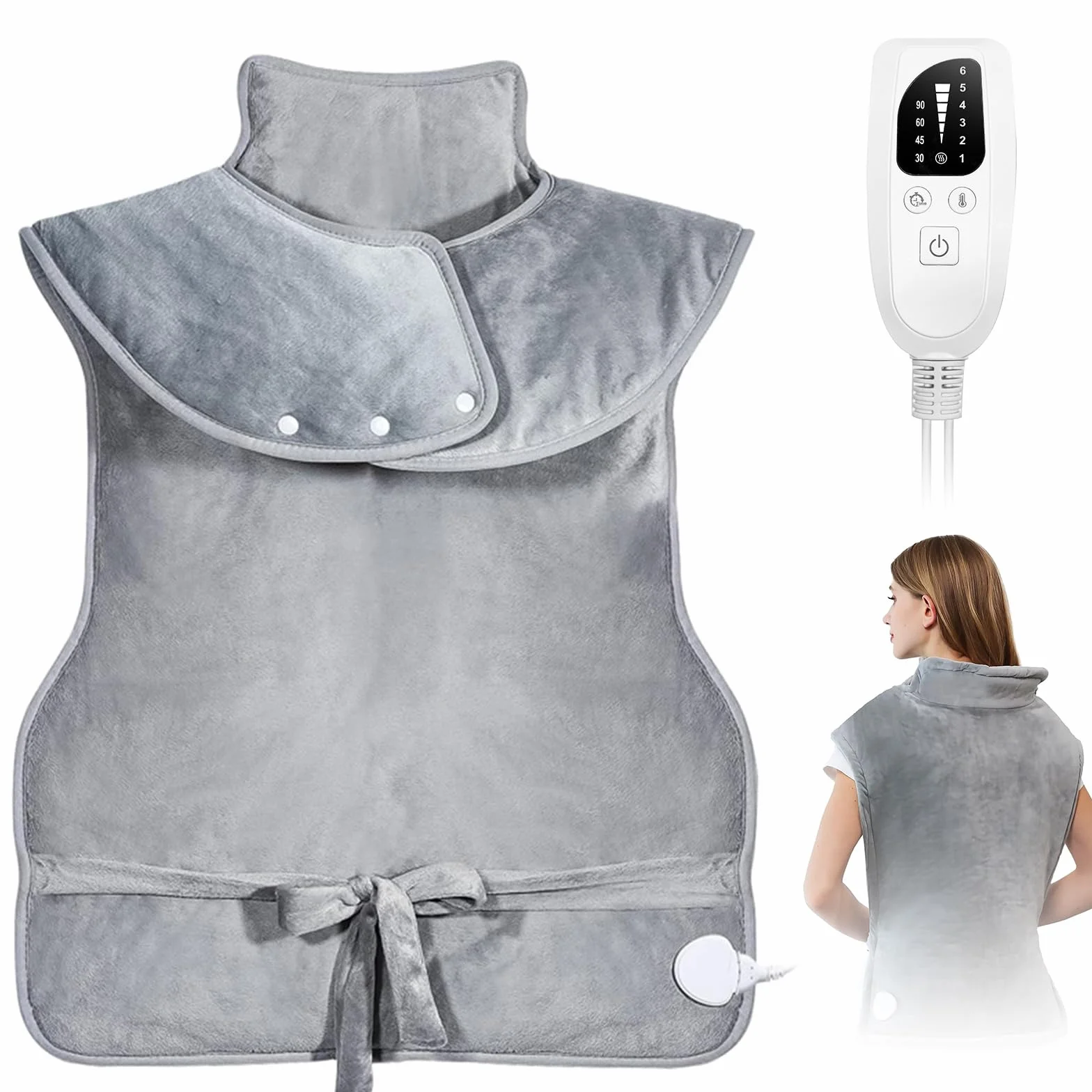 Souvik Coussin Chauffant Dos Électrique Épaule Taille Nuque 6 Modes 4 Minuteries Lavable Machine