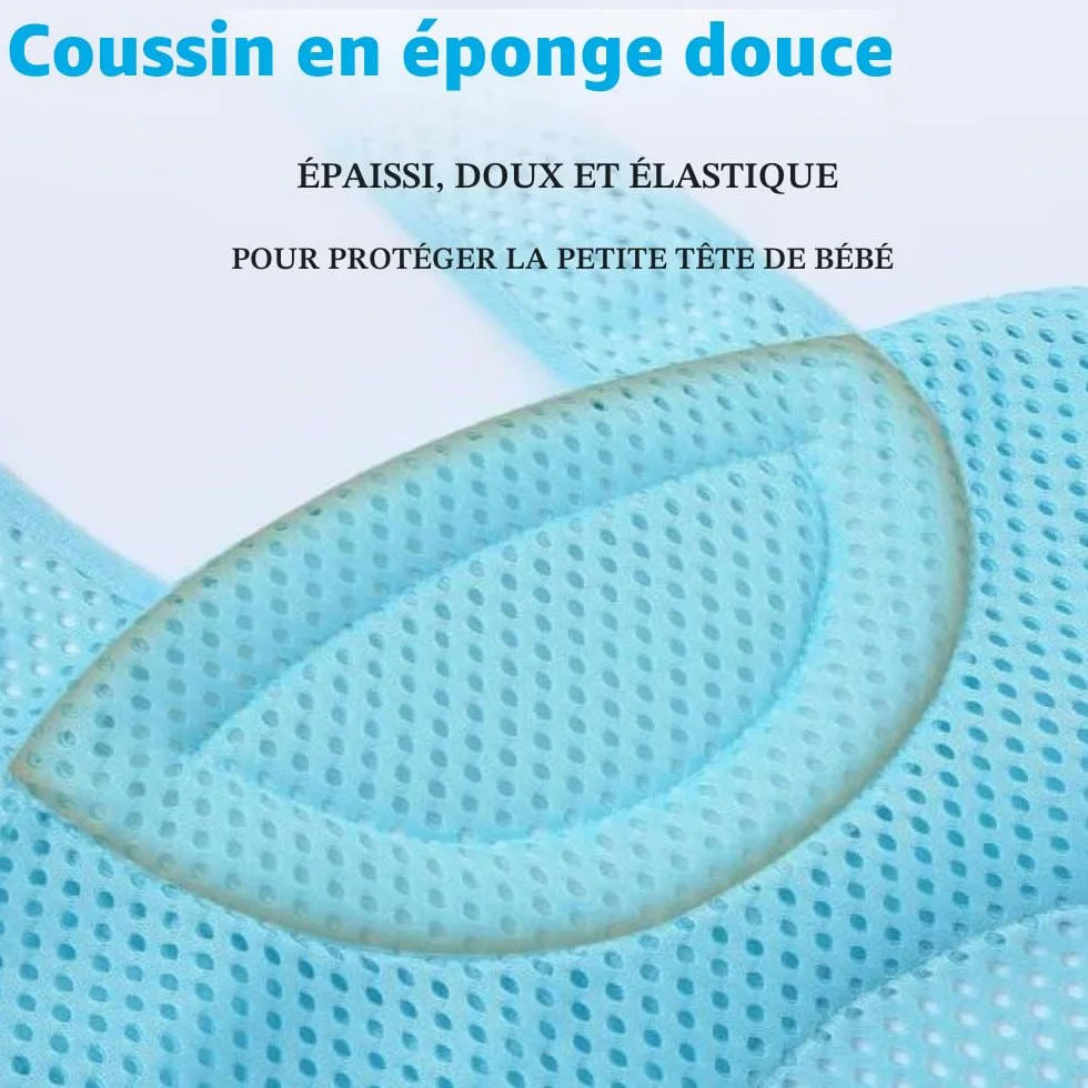 Tapis de Bain Bébé Filet de Bain antidérapant avec Ceinture de sécurité Maille réglable Bleu