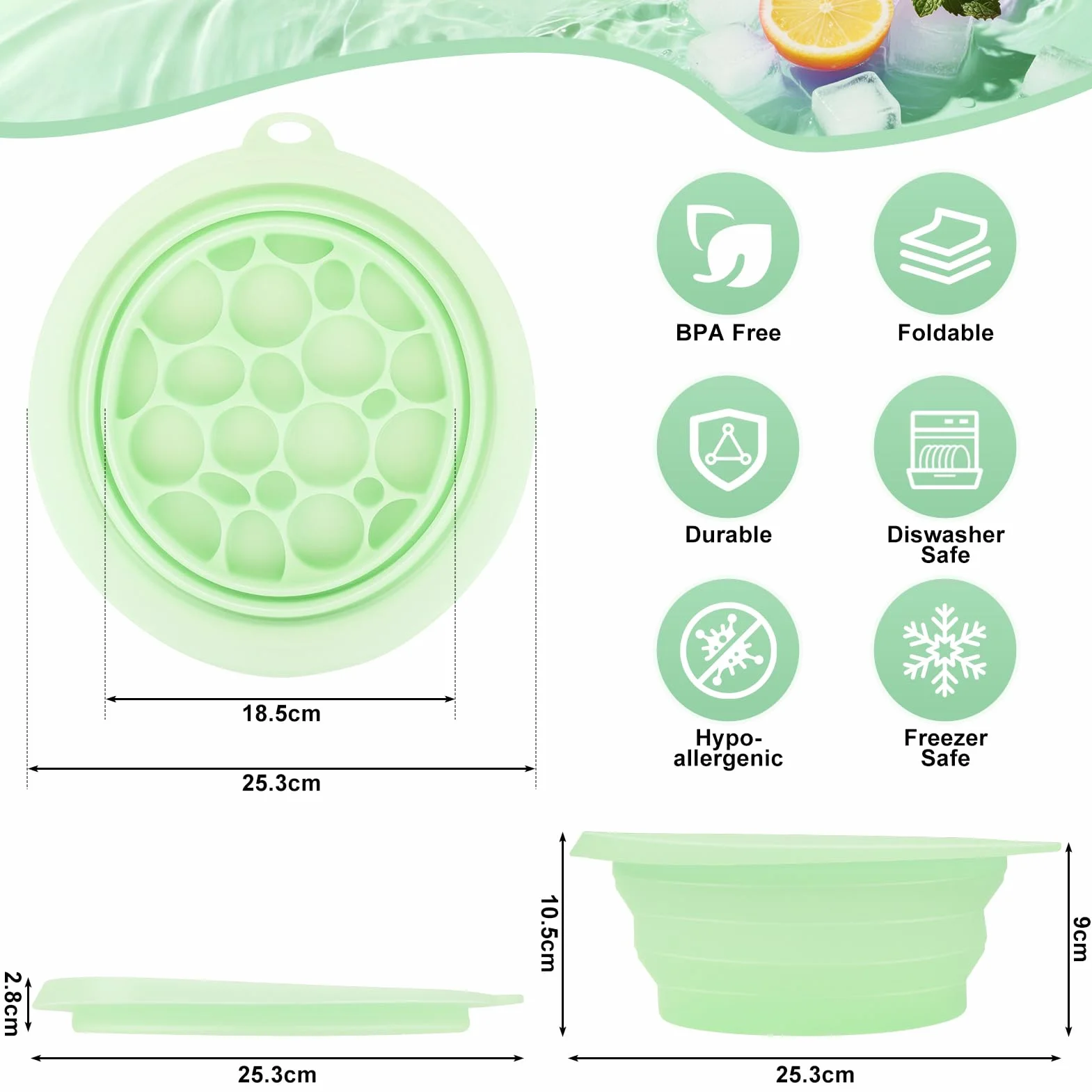 Bol à glace en silicone pliable pour le visage avec plateau à glaçons intégré, lavabo à refroidissement rapide