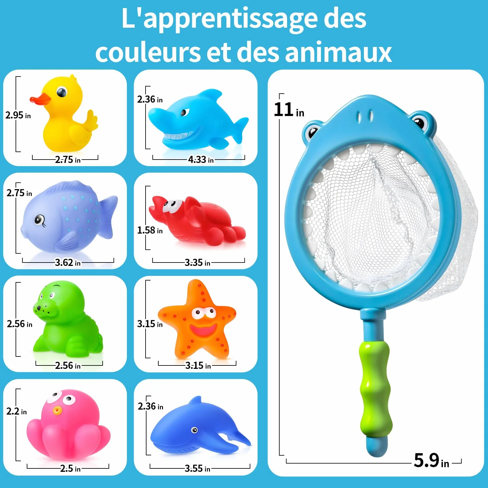 Jouet de Bain Bébé Animaux Marins Caoutchouc Canard 9 Pièces sans Trous sans Moisissures