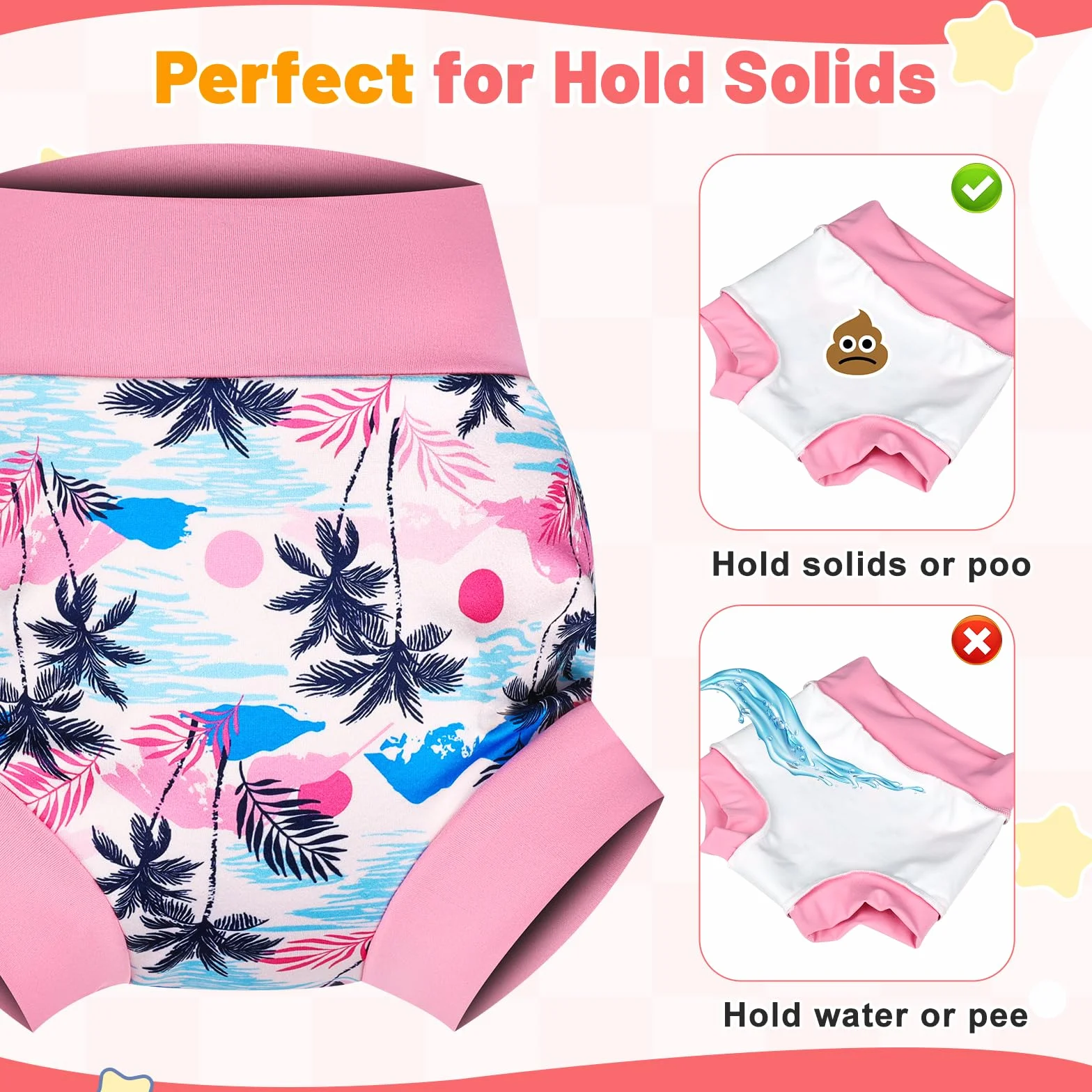 Couches de Bain Lavable et Réutilisables Lot de 3 pour Enfants, Couche Piscine Bébés, Trio tropical, 4-5 Ans