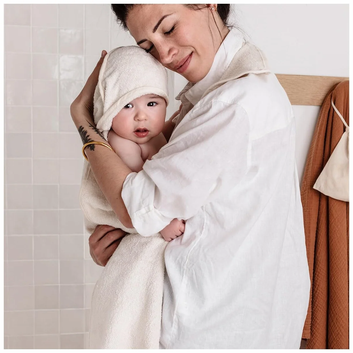 Cape de bain tablier XXL Parent/Bébé en viscose 100x100 cm Rose