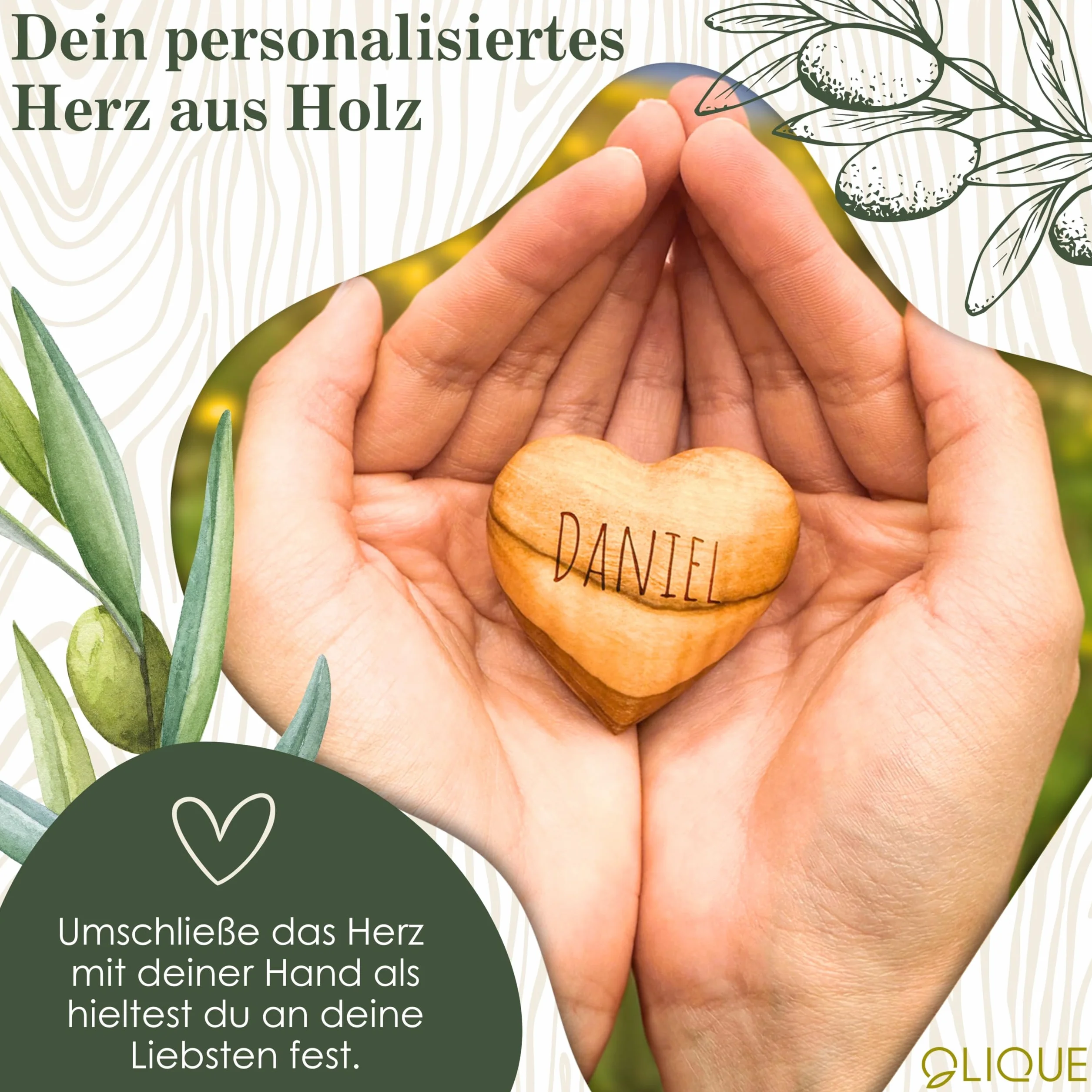 Cœur en bois d'olivier - Bijou artisanal fait main avec gravure