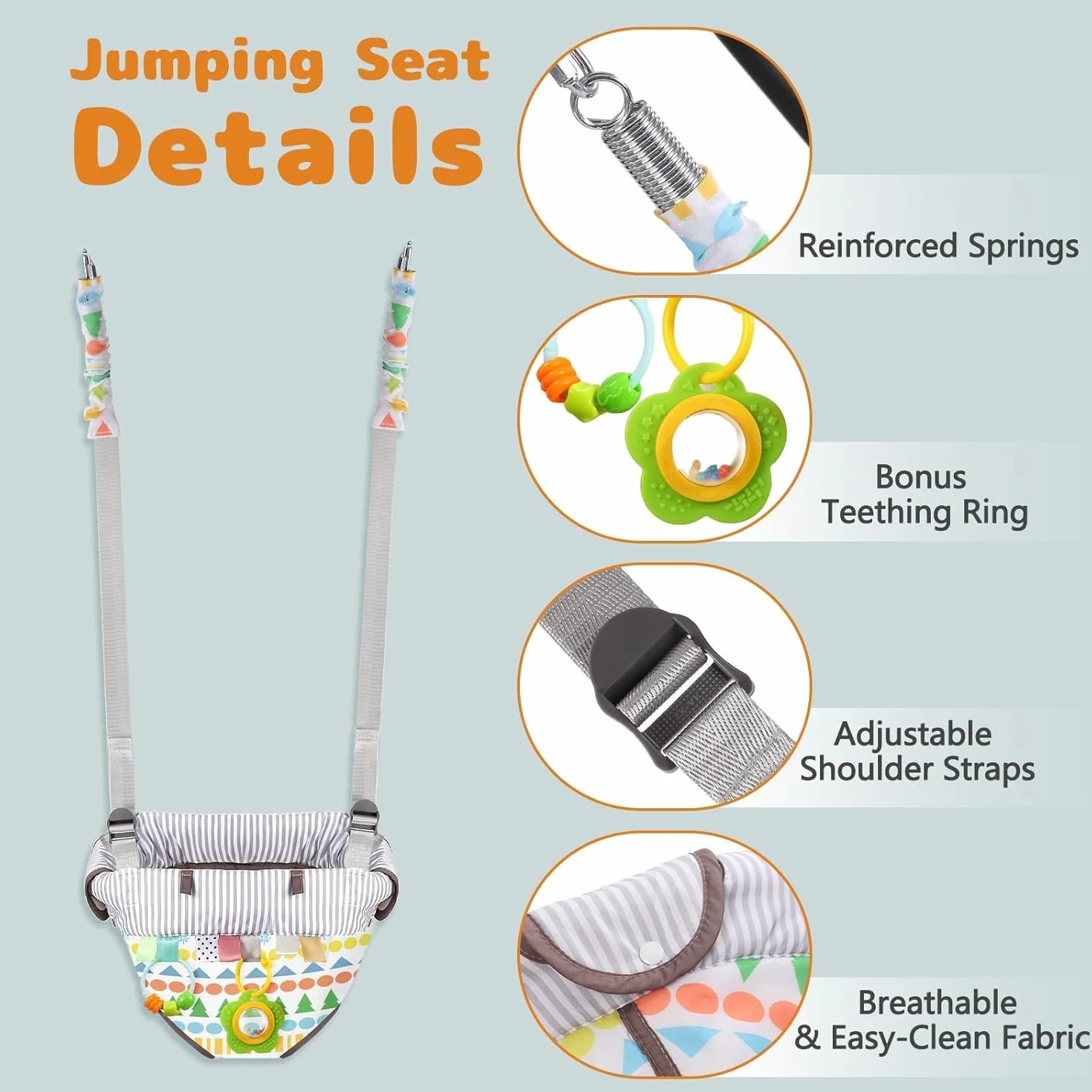 Balançoire 2 en 1 pour bébé avec ceinture de sécurité 5 points, intérieur et extérieur