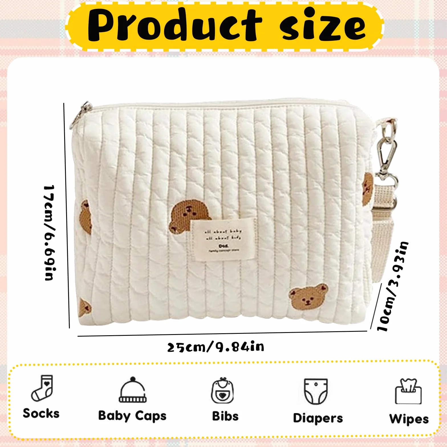 Sac à Langer Bébé Universel 25x17x10cm Organisateur Maman Fermeture à Glissière Voyage