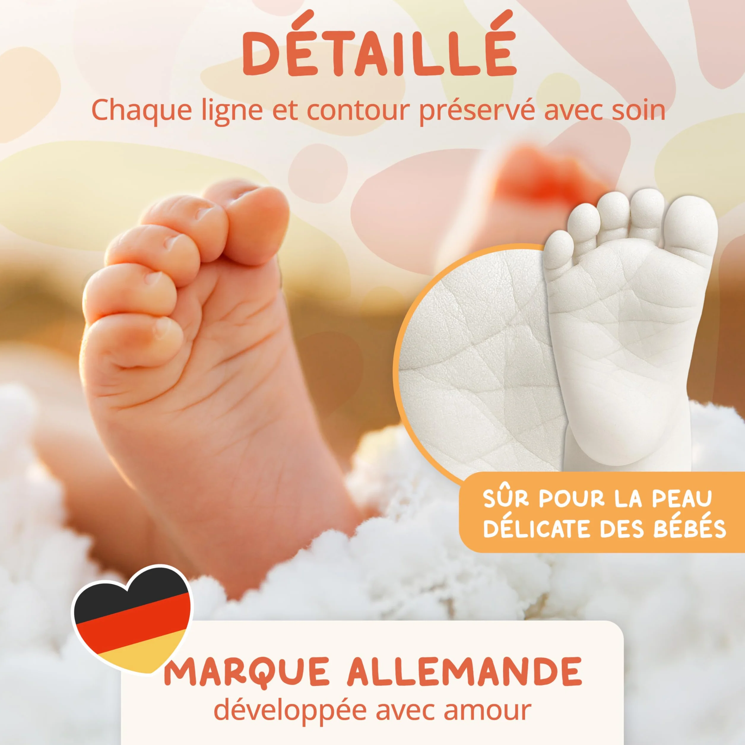 Kit d’Empreintes Bébé en Plâtre – Coffret Premium Souvenir – Cadeau de Naissance avec Plâtre et Guides