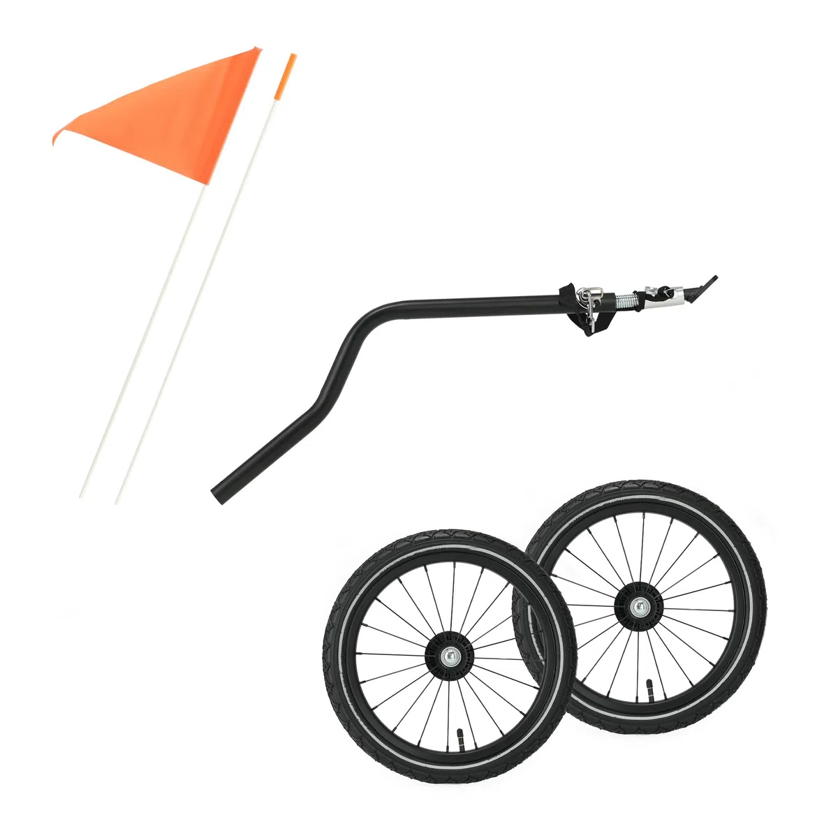 Track Remorque de vélo pour 2 enfants à partir de 9 mois jusqu'à 22 kg/120 cm/6 ans, pliable compact, avec panier de rangement et harnais à 5 points, max. 45 kg, noir