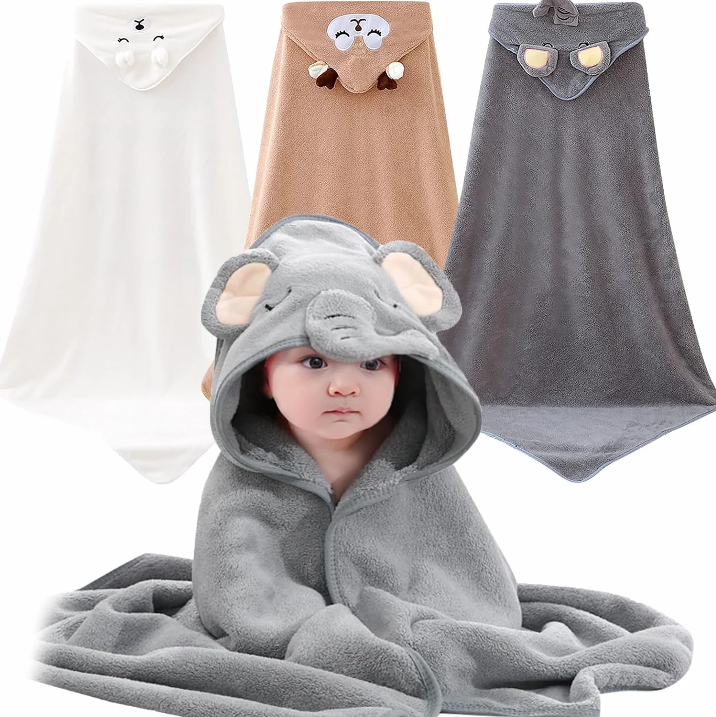 Serviette de Bain Capuche Bébé 80x80cm Cape de Bain 0-5 Ans