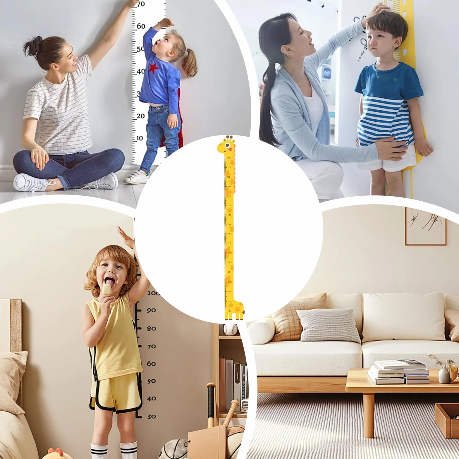 Tableau de Mesure de Croissance Autocollant 194 cm pour Chambre Bébé avec Animaux