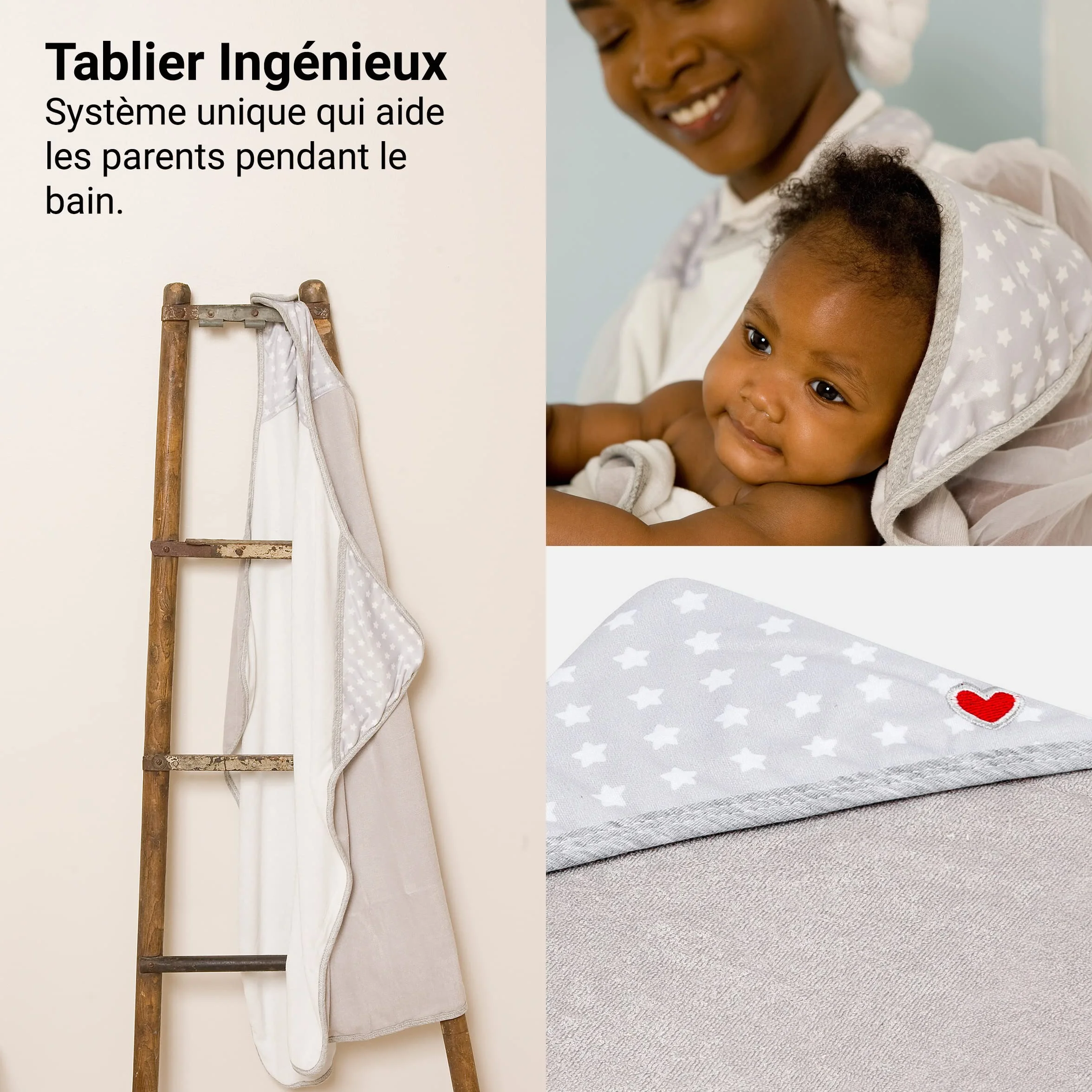 BabyToLove Serviette Papillon bébé Ultra Douce Fibres Bambou Cape Bain absorbante Confortable Design Mains Libres Cadeau Naissance White Stars