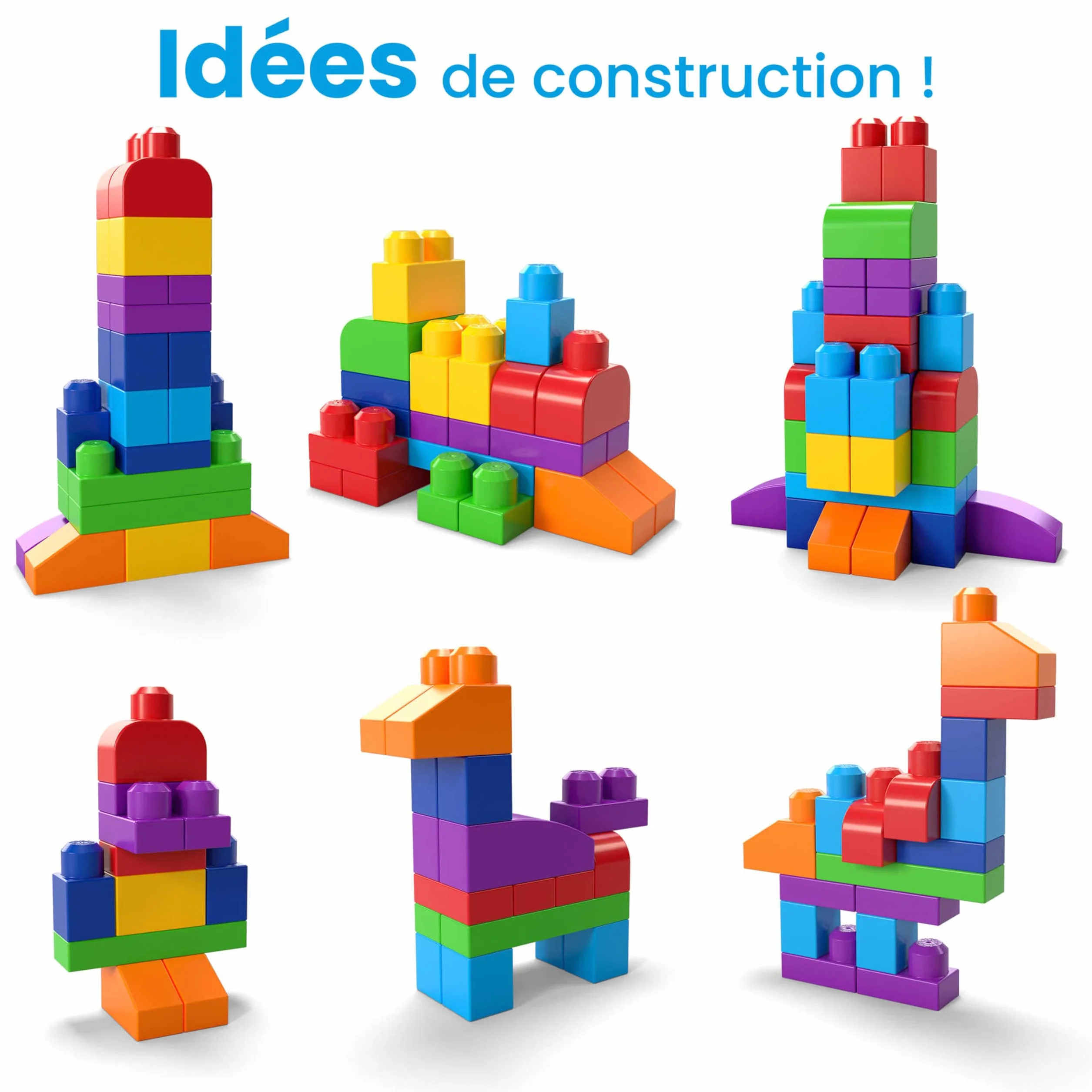 MEGA Bloks Grand Sac De Construction Bleu 60 Blocs Empilables Jouet Enfant 1+ Ans DCH55