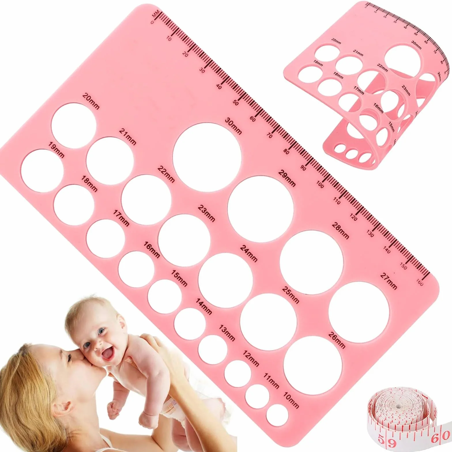 Règle de Mesure de Taille des Mamelons en Silicone avec Ruban à Mesurer 1.5m