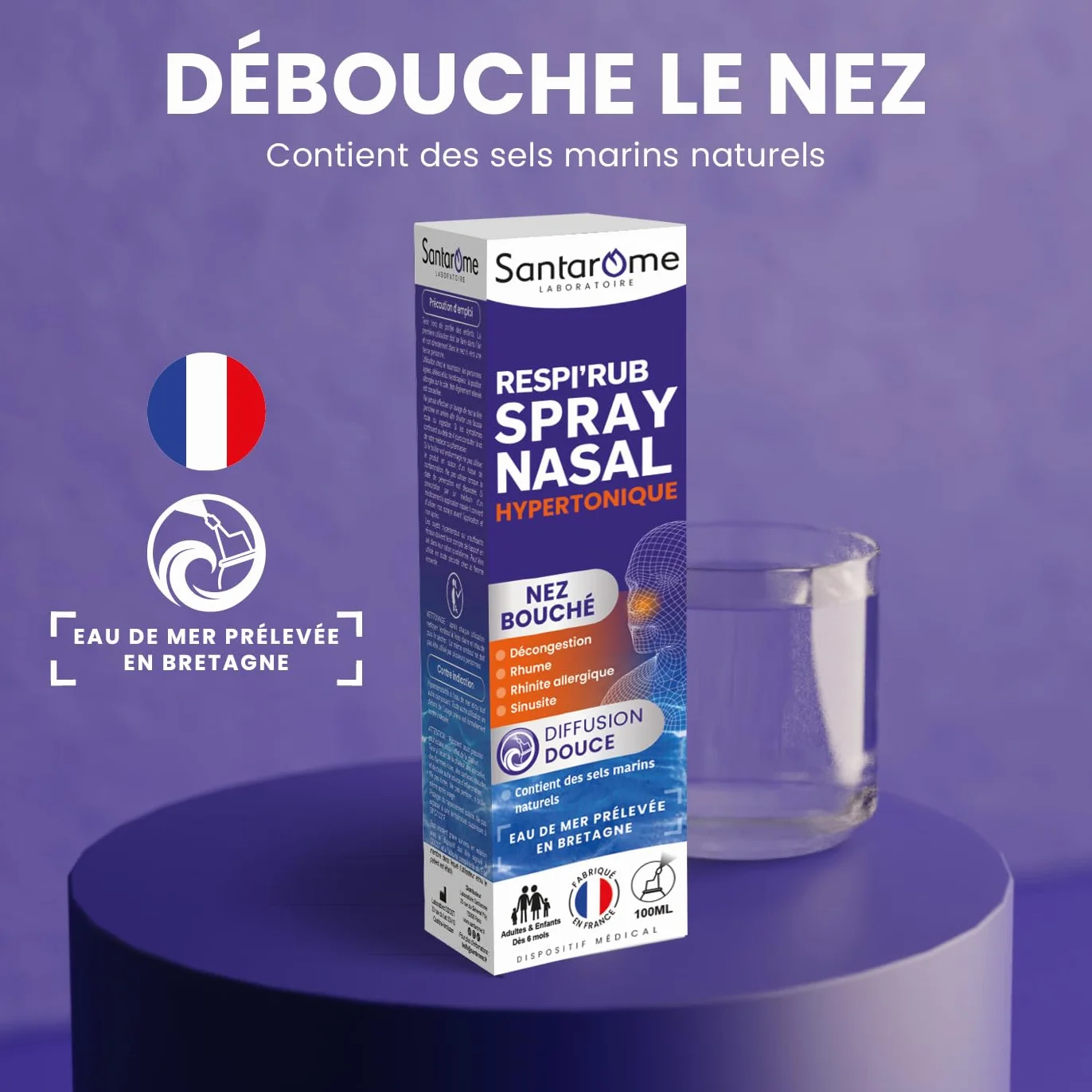 Santarome Bio Spray nasal eau de mer hypertonique decongestionnant 100 ML