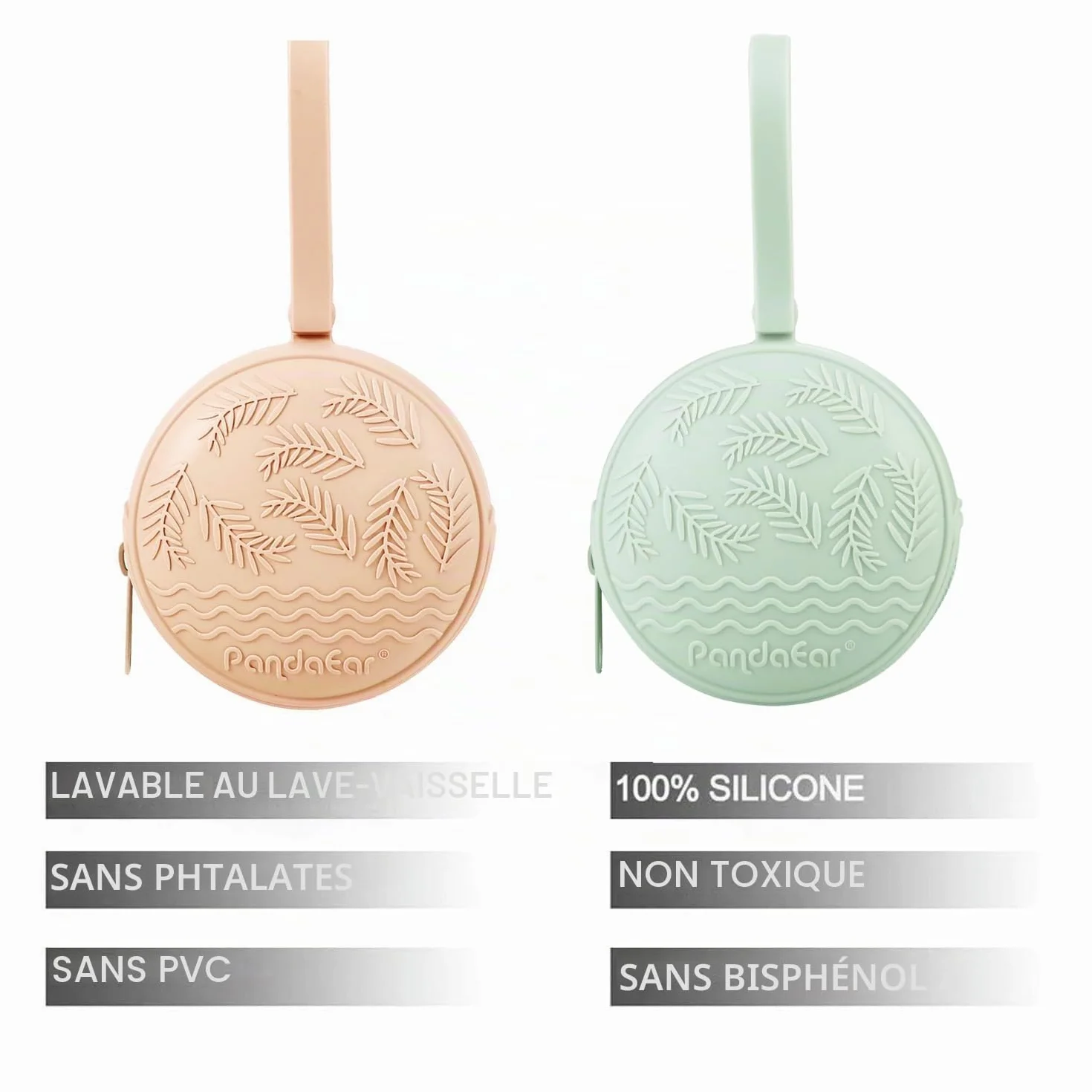 PandaEar Lot 4 Boîtiers pour Sucettes | 2 Étuis Voyage Silicone & 2 Boîtiers Transparents | Sans BPA