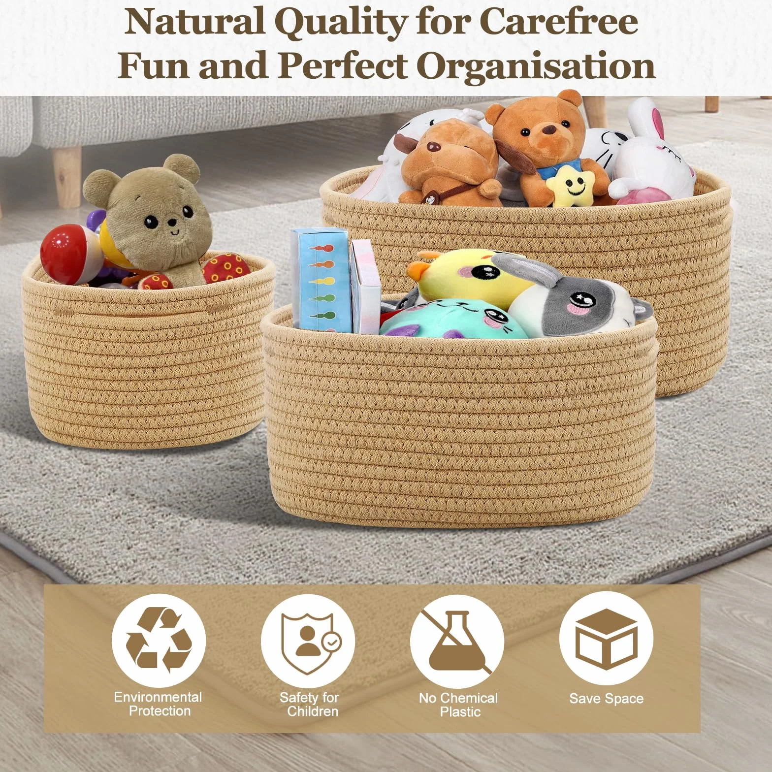 Panier Rangement Lot de 5 Jute pour Salle de Bain Cuisine Organisateur Empilable