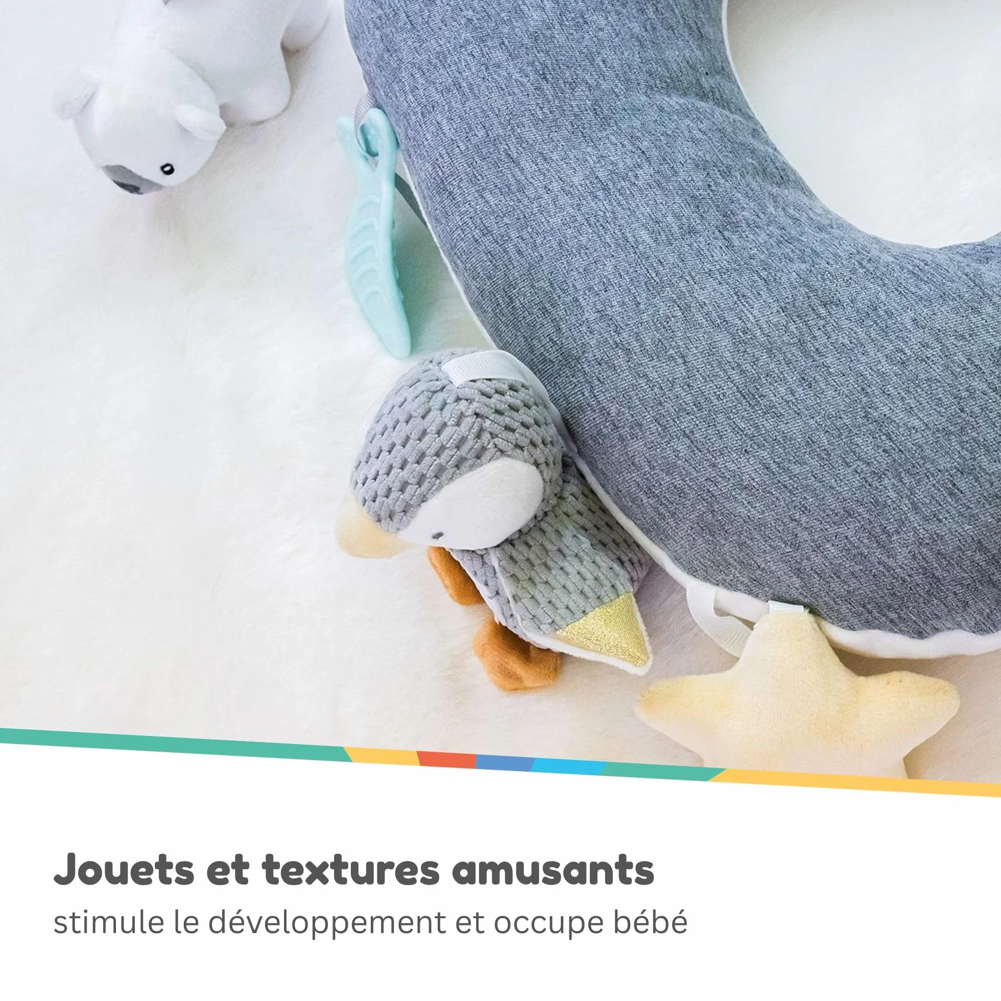 Nuby Coussin Bébé Interactif Little Penguin Tummy Time | Oreiller Sensoriel Pingouin Gris Dès la Naissance