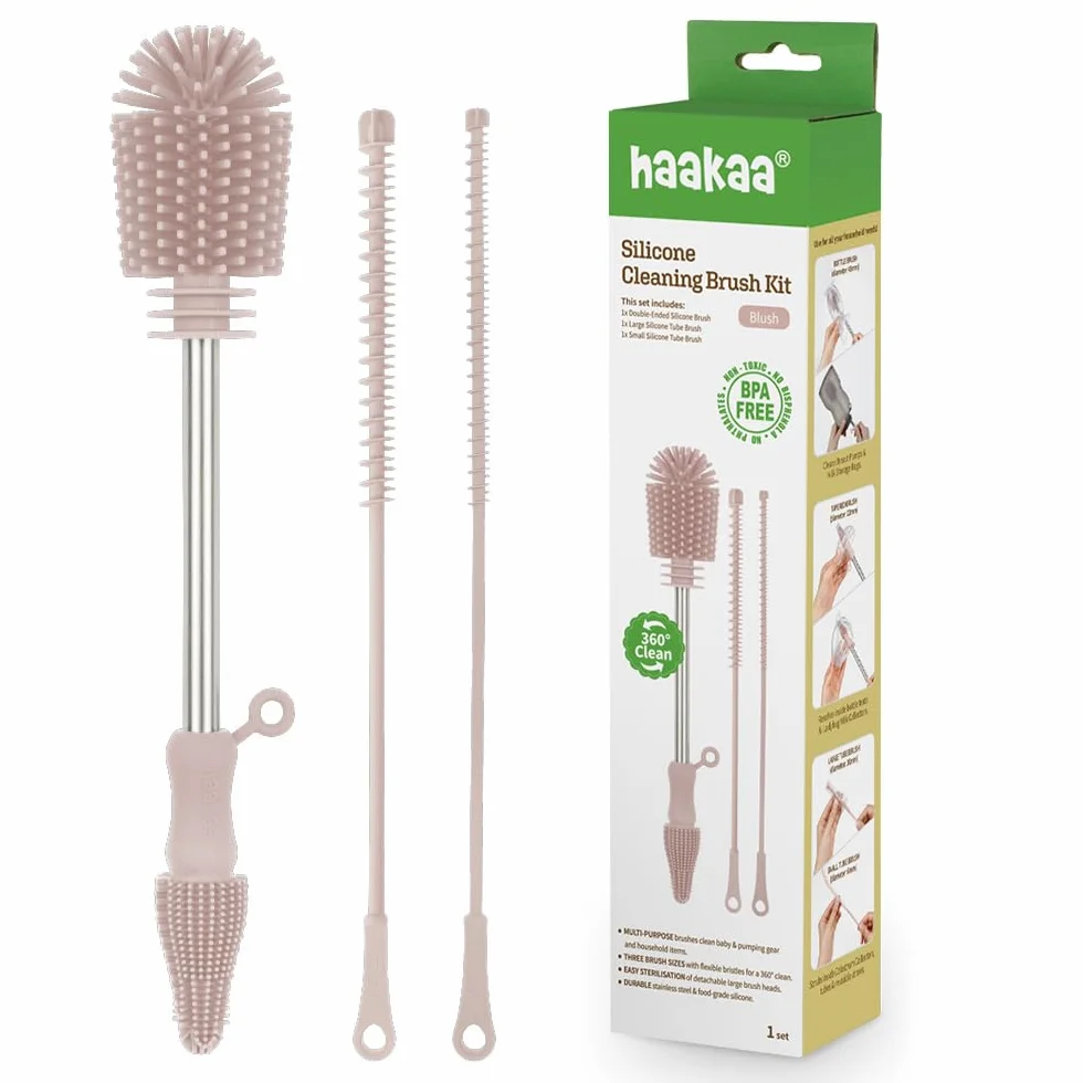 Haakaa Kit de brosses de nettoyage en silicone - pour bouteilles et crevasses - silicone alimentaire