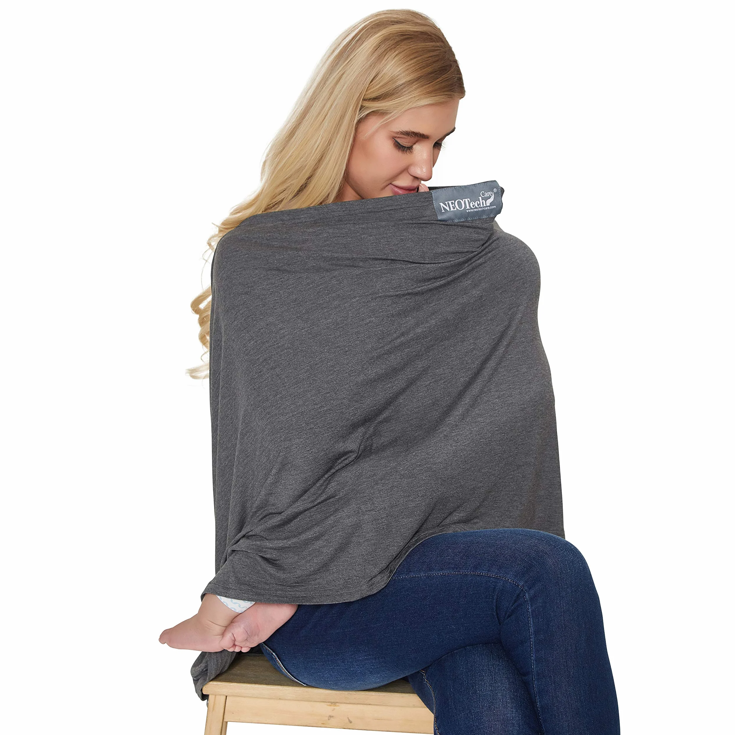 NeoTech care Écharpe d'allaitement pour bébé Couverture large Allaiter en privé bleue