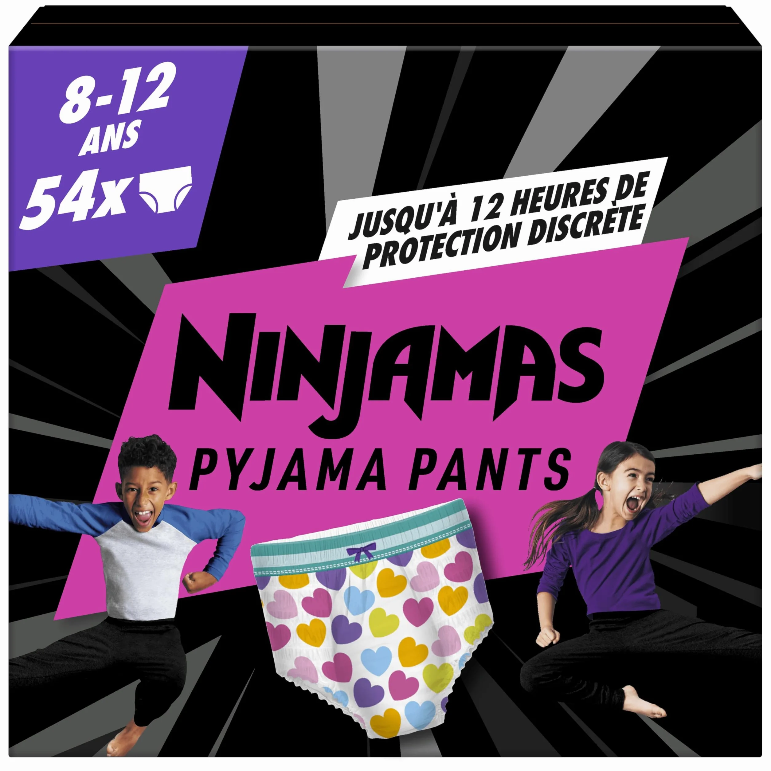 Pampers Ninjamas Pyjama Pants Fille 54Sous-Vêtements de nuit Absorbants 8-12 Ans 27-43kg Protection Maximale Contre Les Fuites Pack 1 Mois