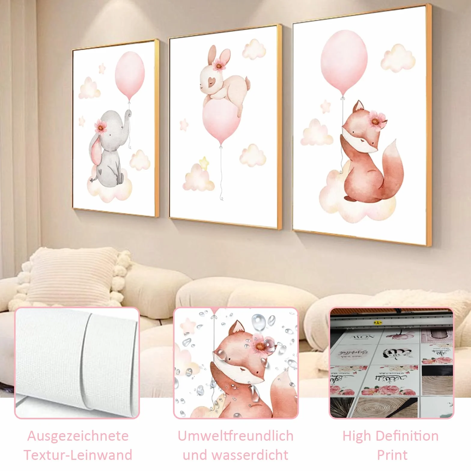 Zamety 3 Pièces Affiches Animaux Chambre Bebe A4 Tableau Enfant Poster 21 x 30 cm